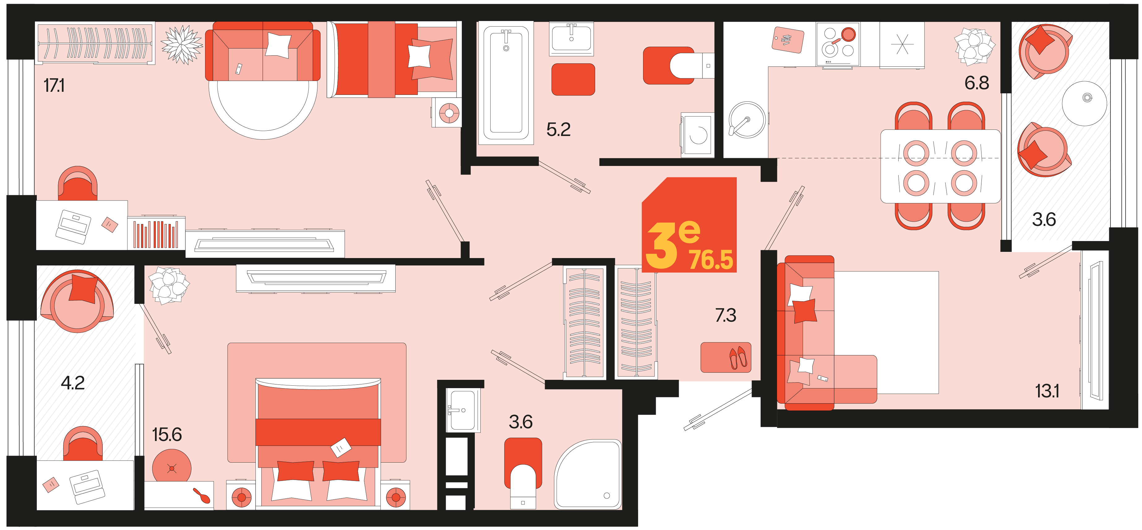 Планировка: 3-комн. квартира 72,6 м²