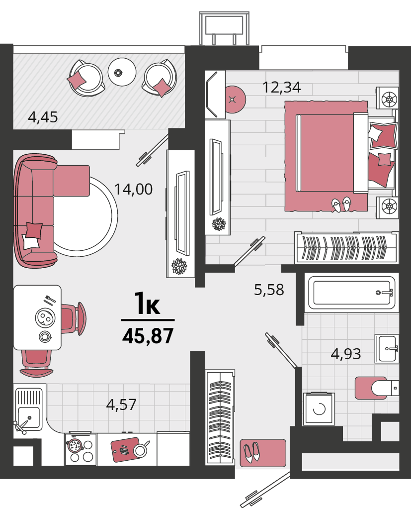 Планировка: 2-комн. квартира 43,7 м²
