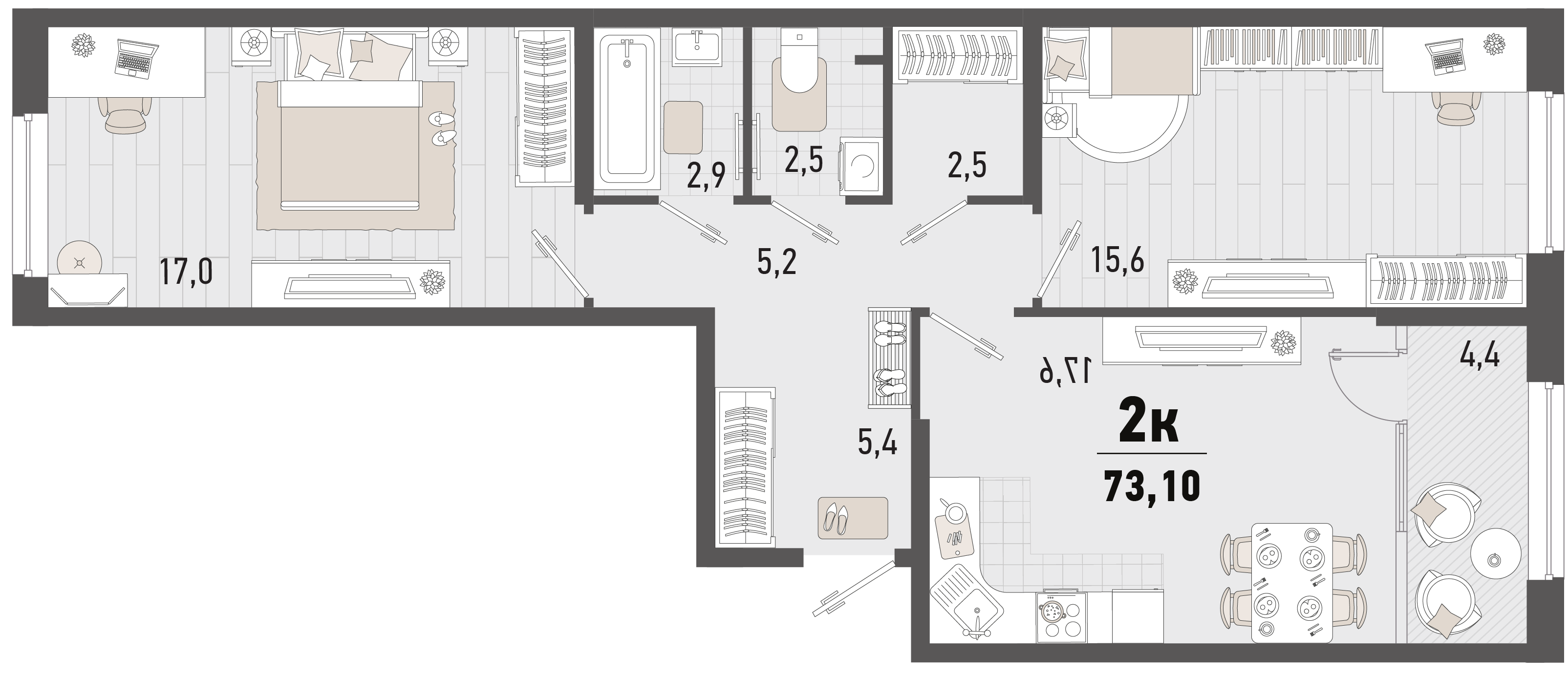 Планировка: 2-комн. квартира 70,9 м²