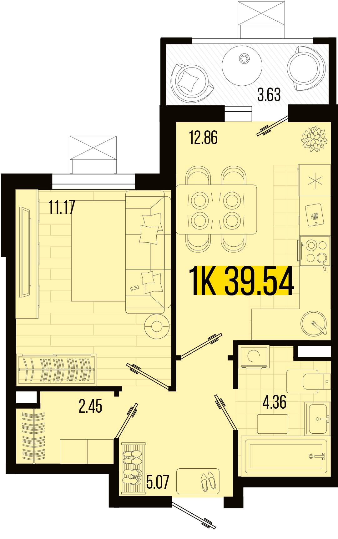 Планировка: 1-комн. квартира 37,7 м²