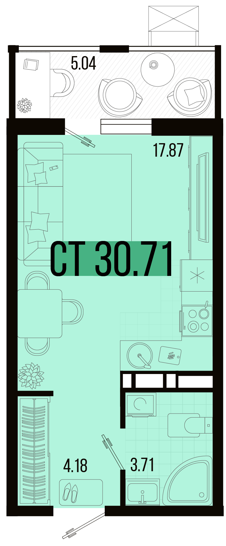 Планировка: Студия 28,2 м²