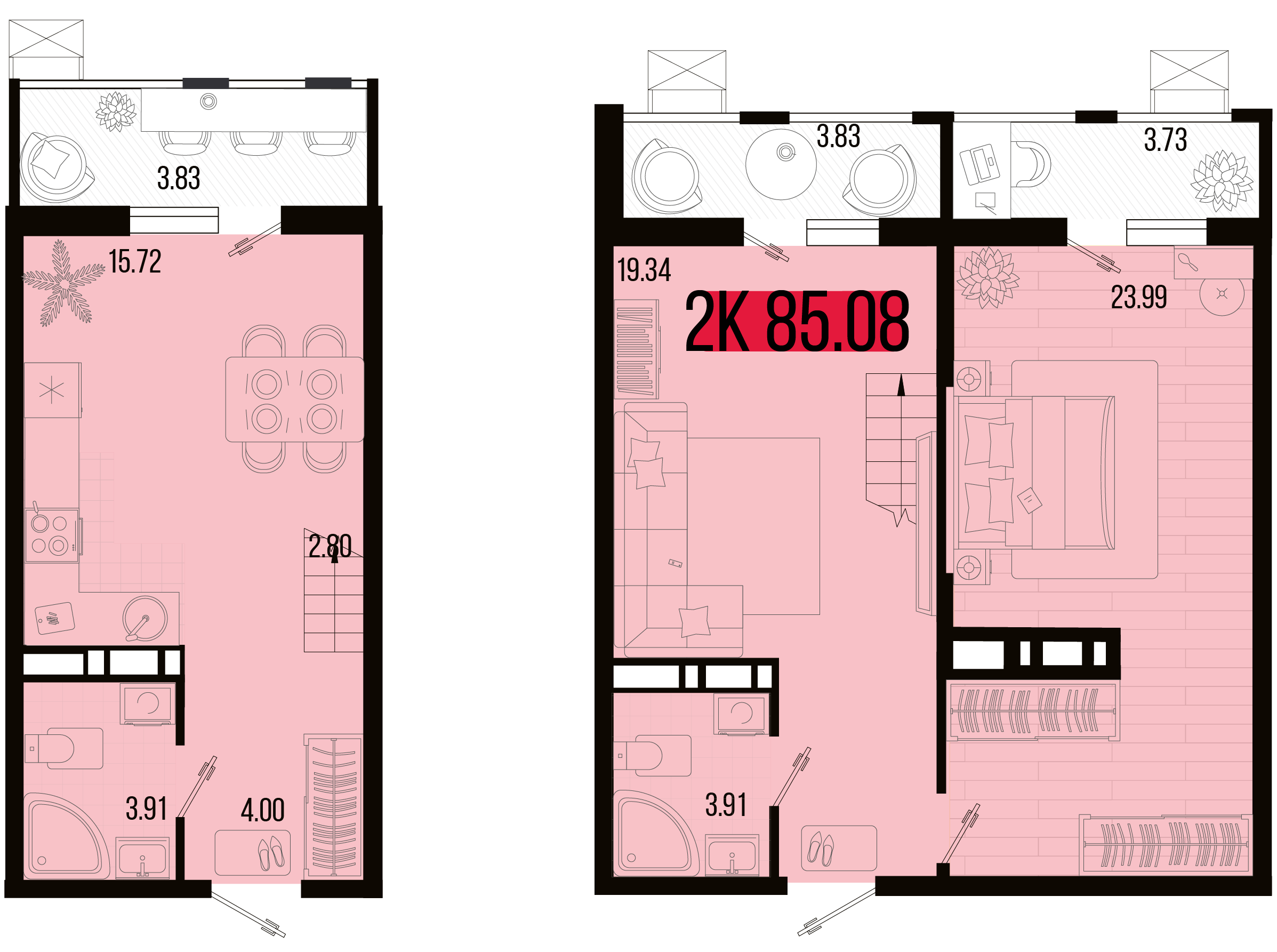 Планировка: 2-комн. квартира 79,4 м²