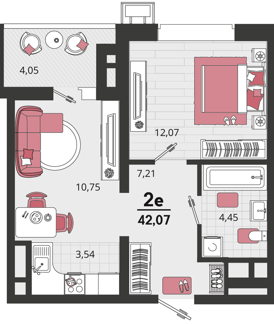 Планировка 2-комнатная 40,05 м²