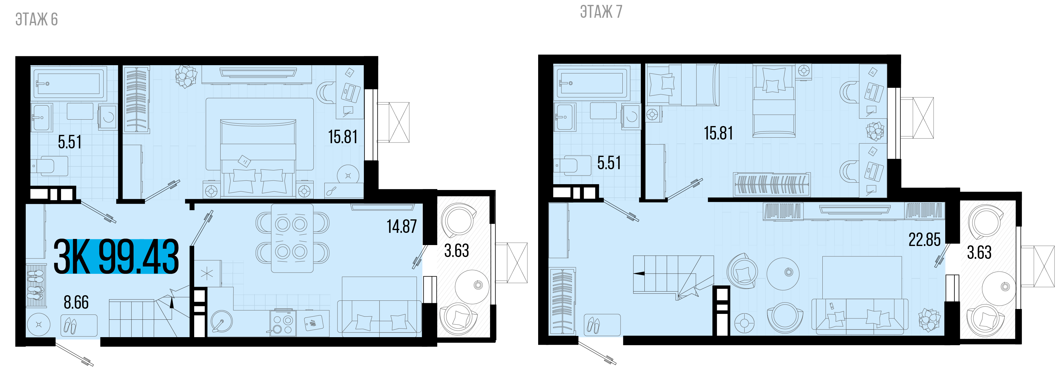 Планировка 3-комнатная 97,1 м²