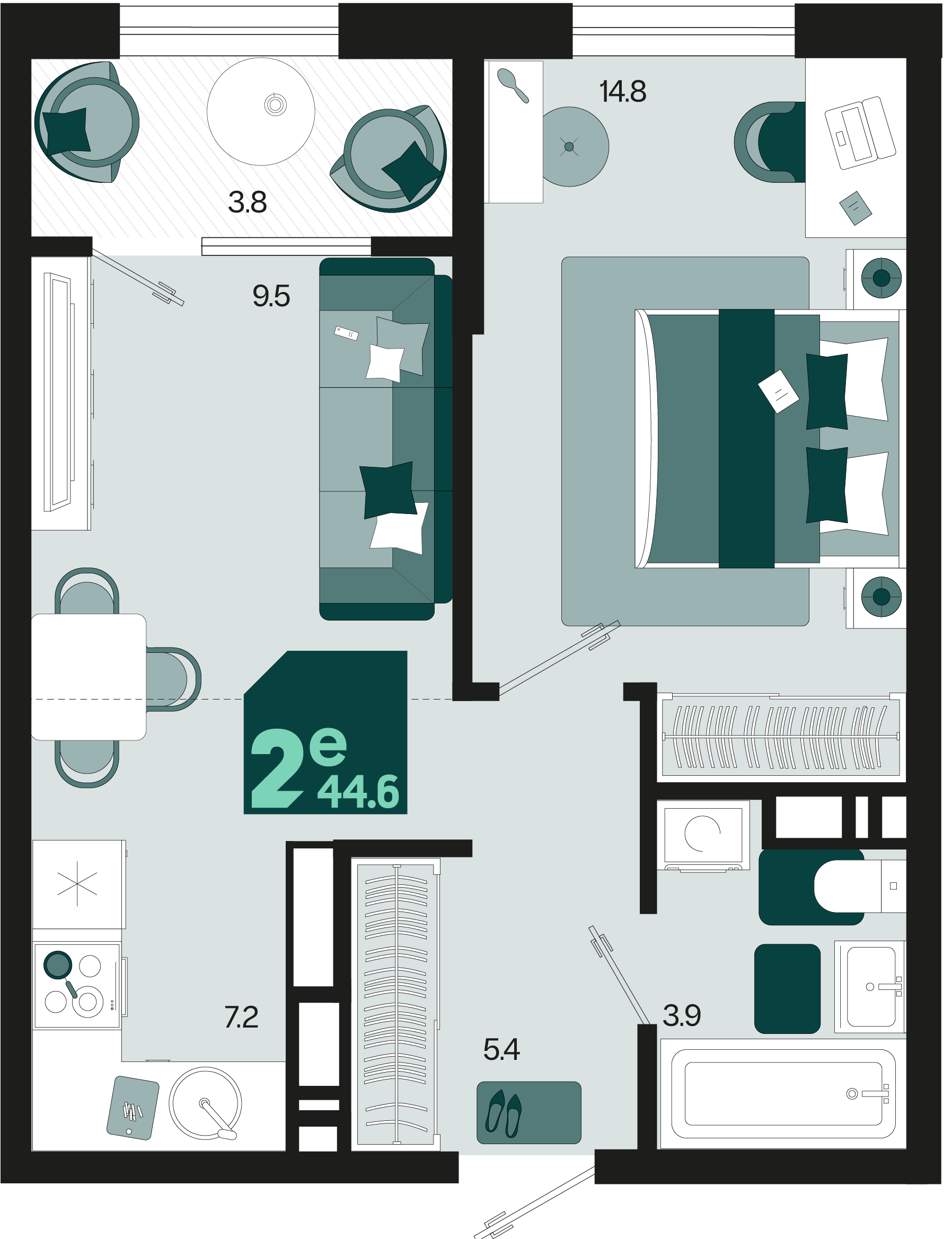 Планировка: 2-комн. квартира 42,7 м²