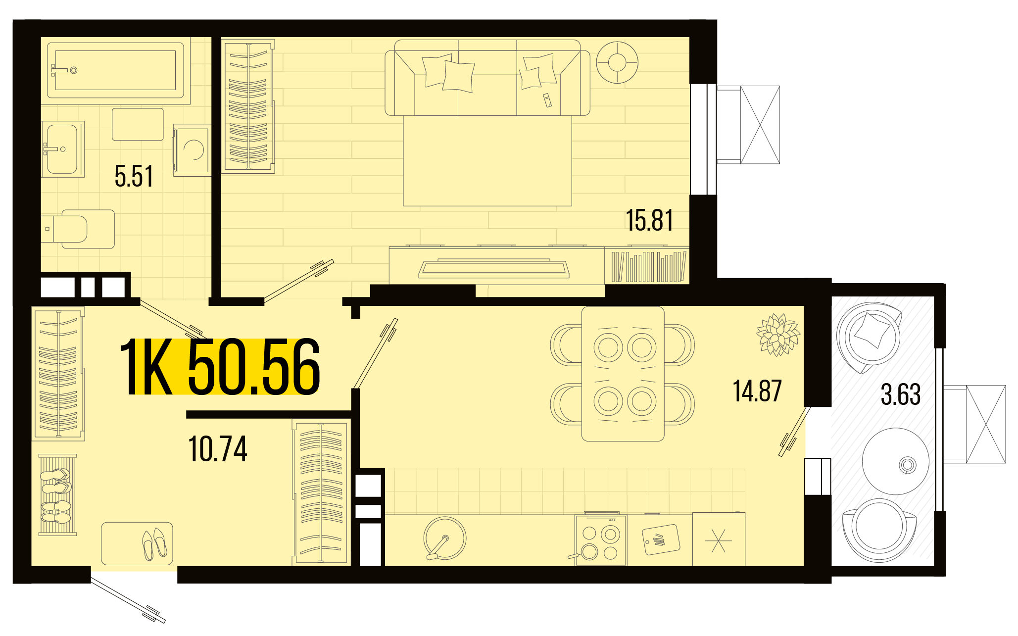 Планировка 1-комнатная 49,15 м²