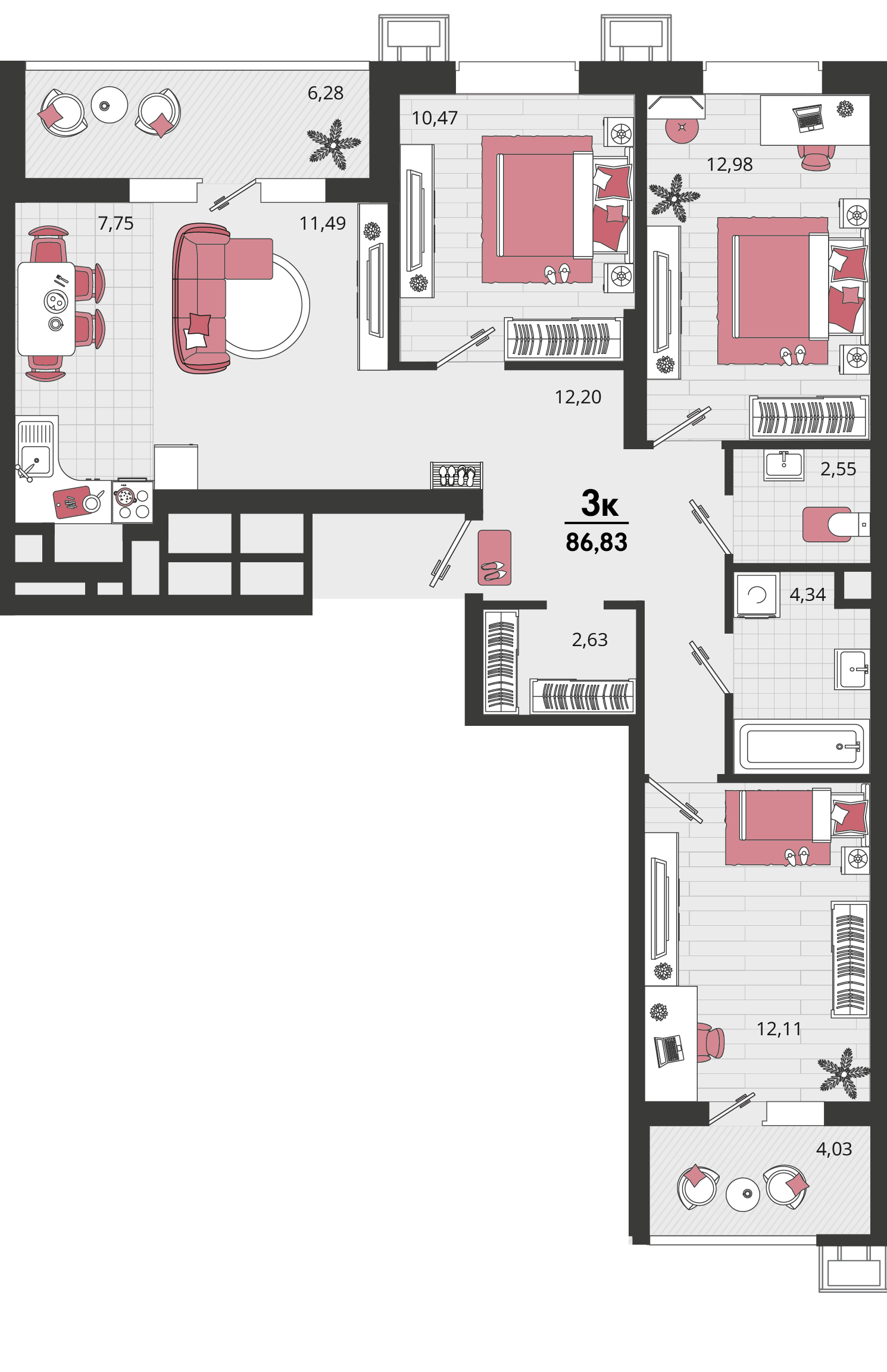 Планировка: 4-комн. квартира 81,7 м²