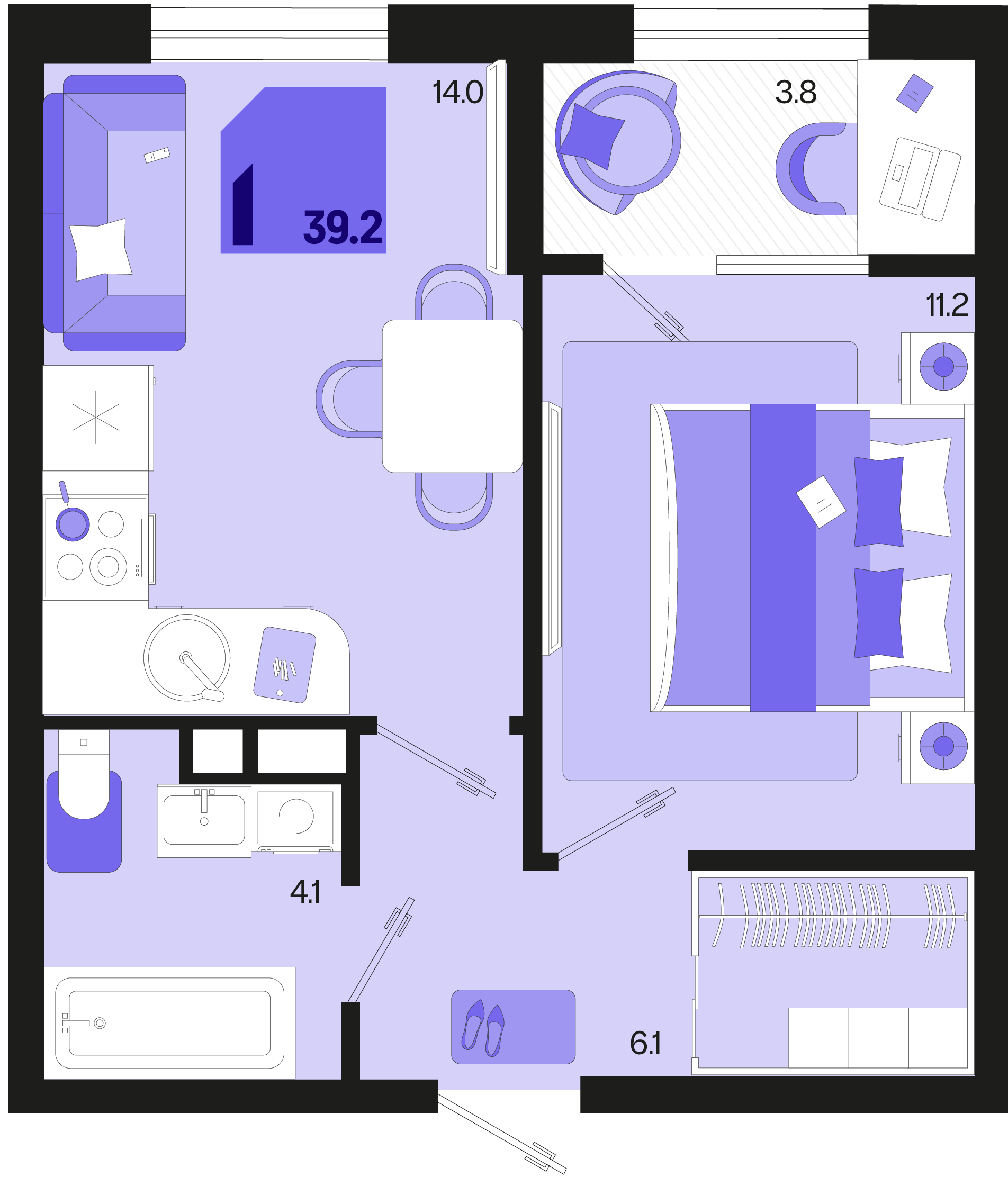 Планировка: 1-комн. квартира 37,3 м²