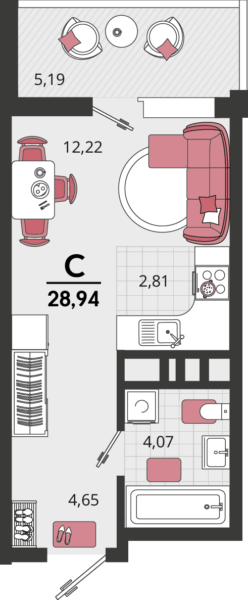Планировка Студия 25,31 м²