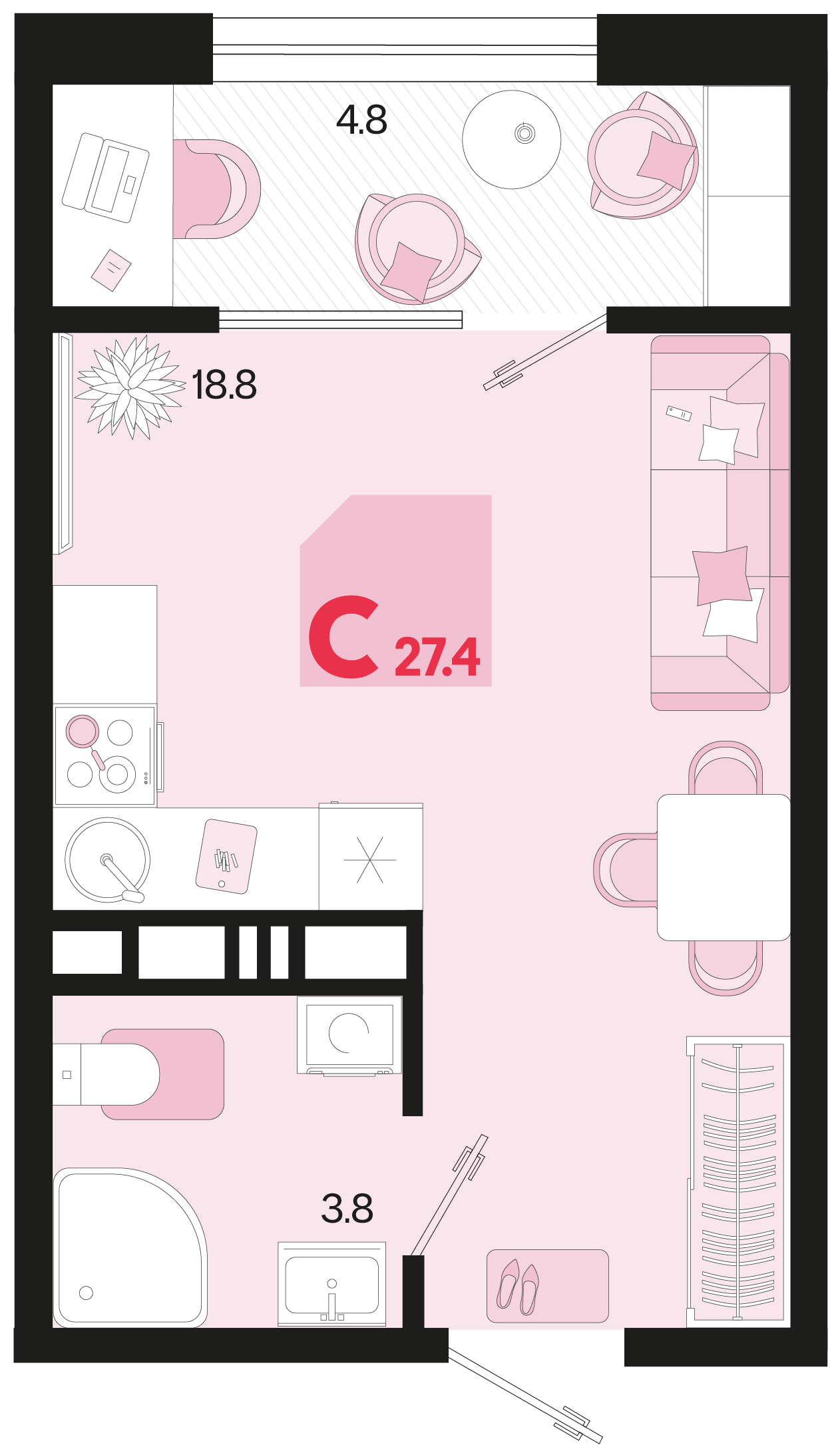 Планировка: Студия 25 м²