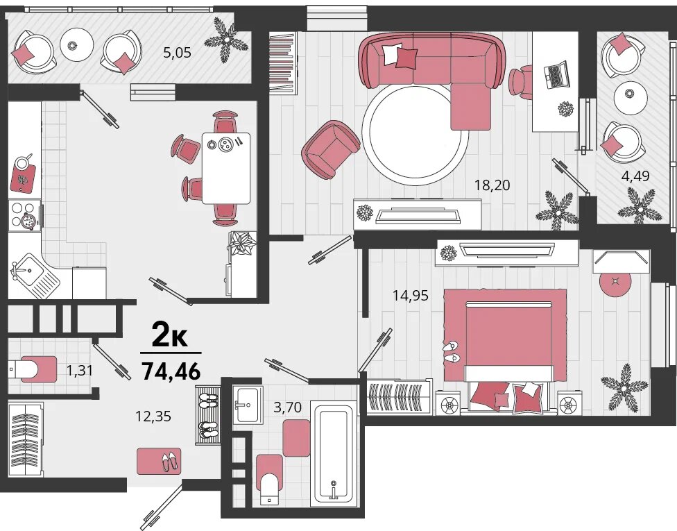 Планировка: 2-комн. квартира 69,7 м²