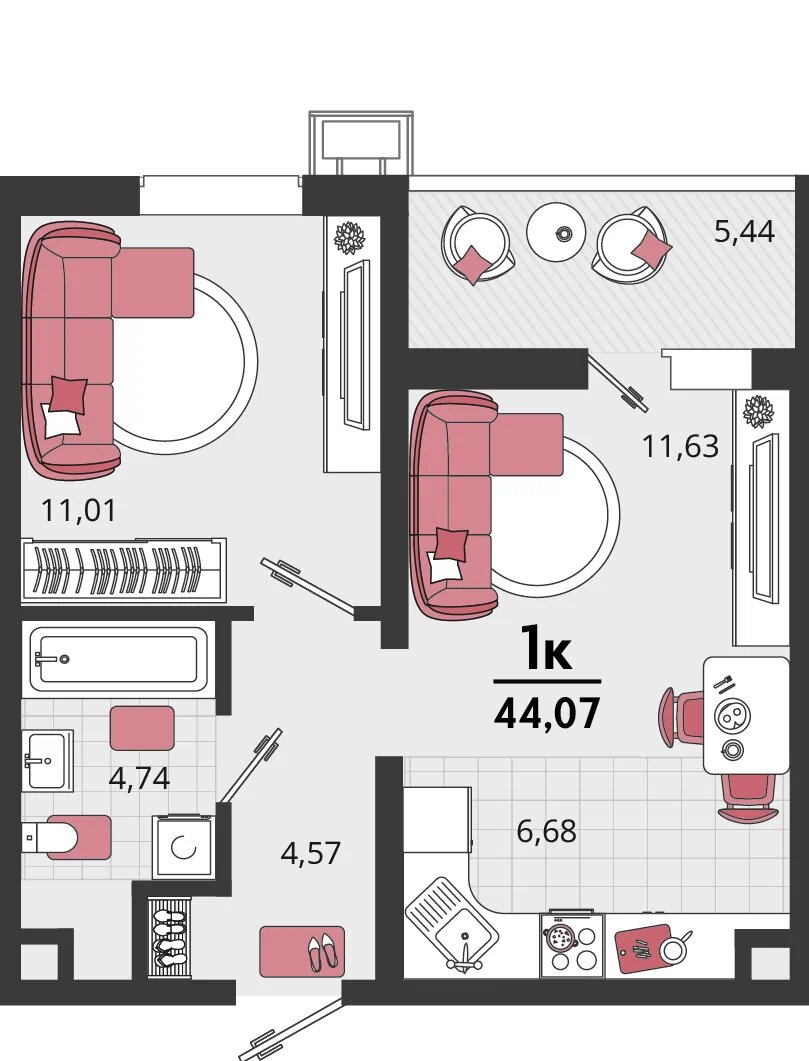 Планировка: 2-комн. квартира 41,4 м²