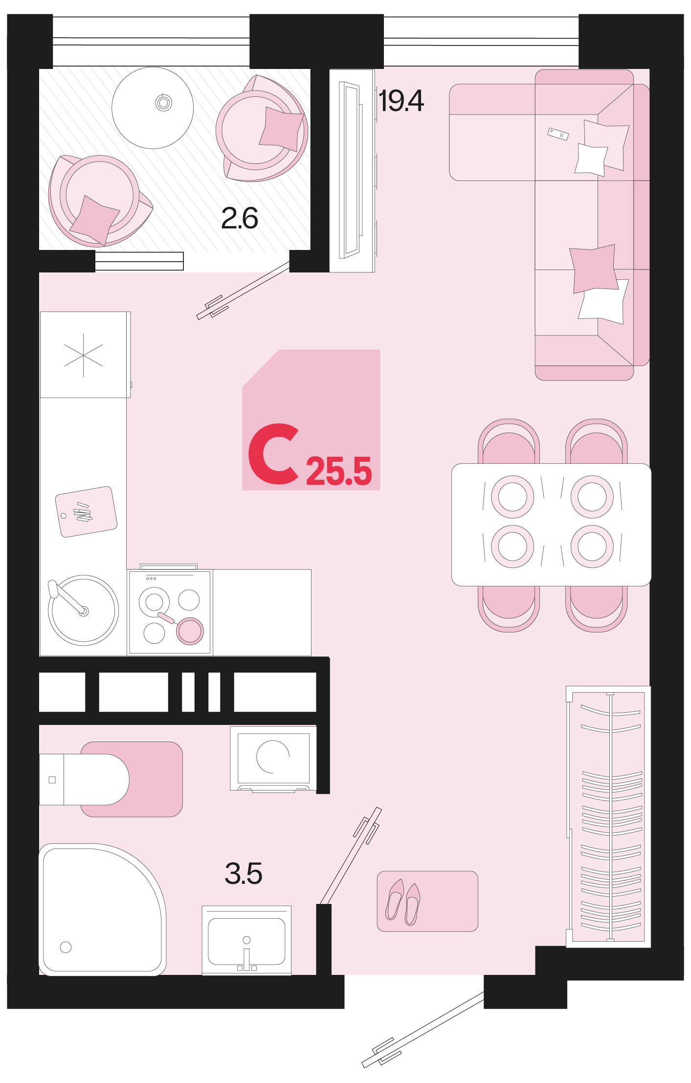 Планировка: Студия 24,2 м²