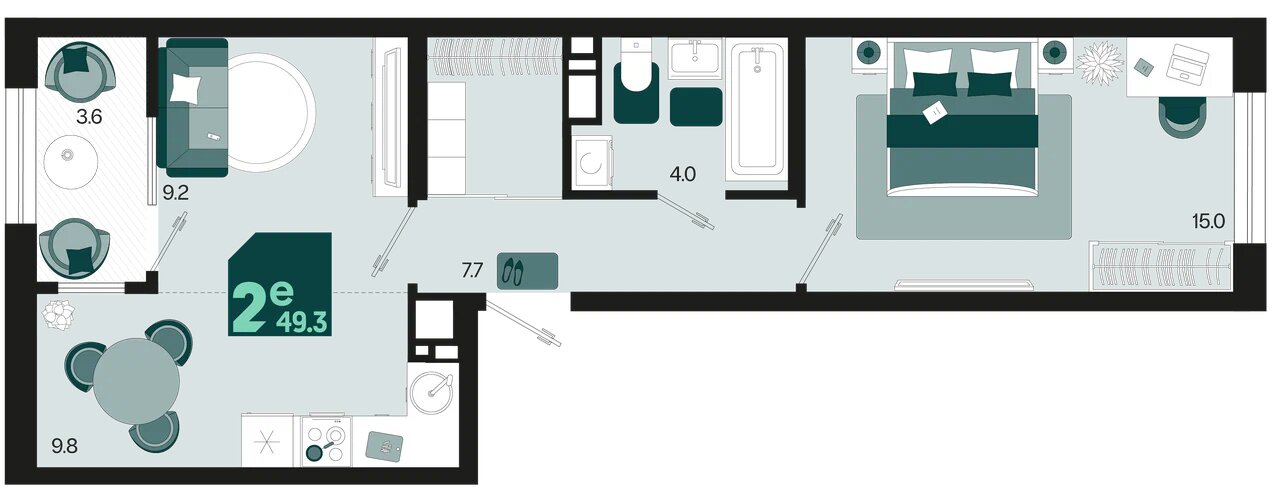 Планировка: 2-комн. квартира 47,5 м²