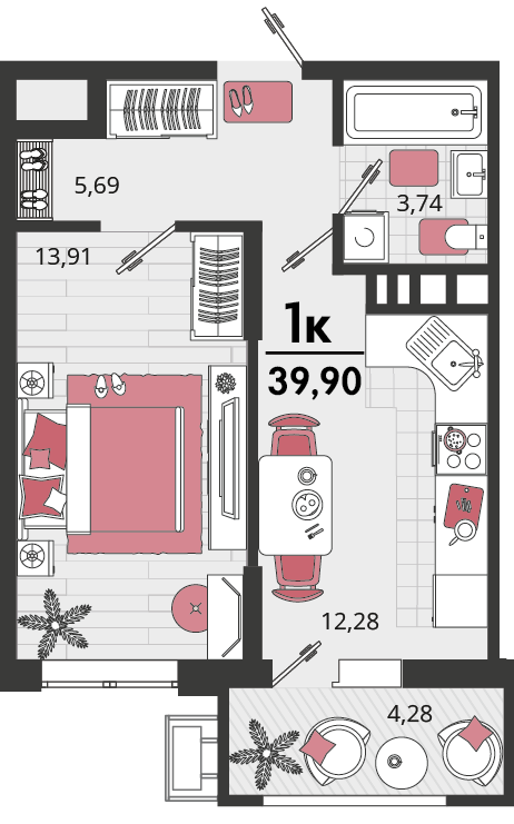 Планировка: 1-комн. квартира 36,9 м²