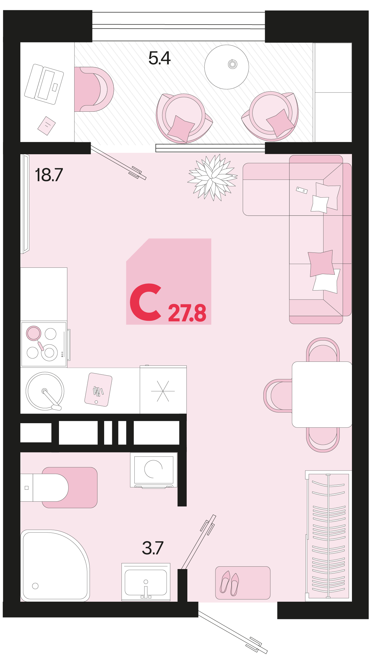 Планировка: Студия 25,1 м²