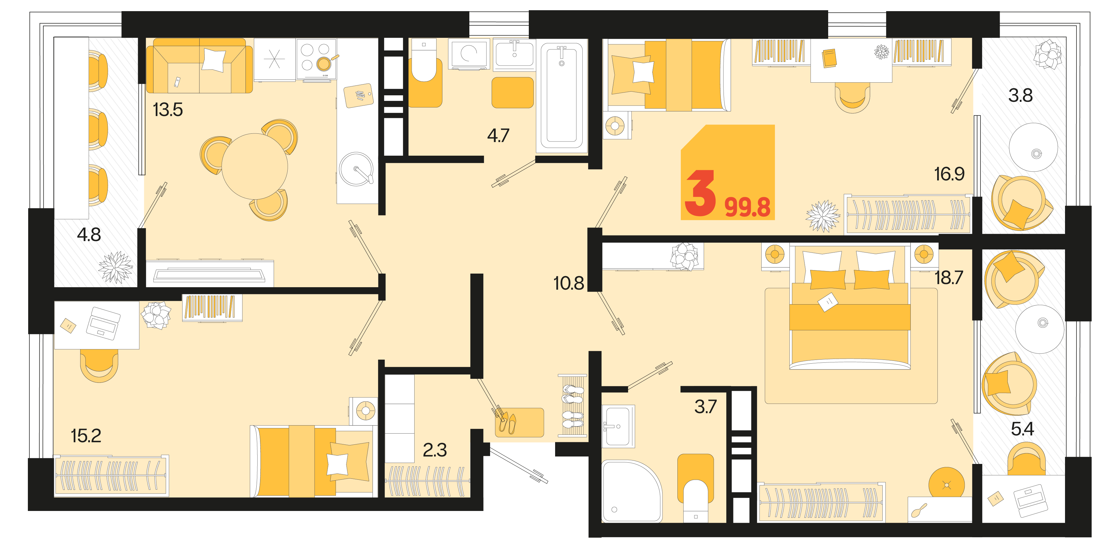Планировка: 3-комн. квартира 92,8 м²