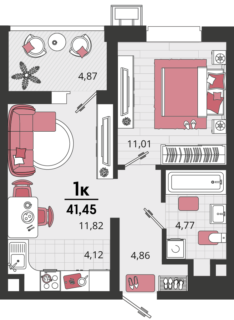 Планировка 2-комнатная 39,02 м²