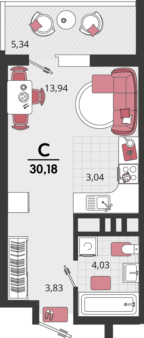 Планировка: Студия 26,4 м²