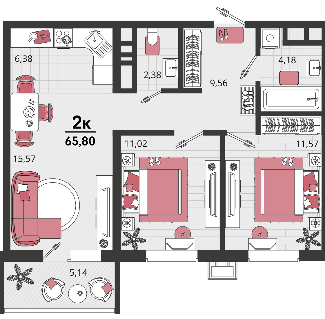 Планировка 3-комнатная 62,2 м²