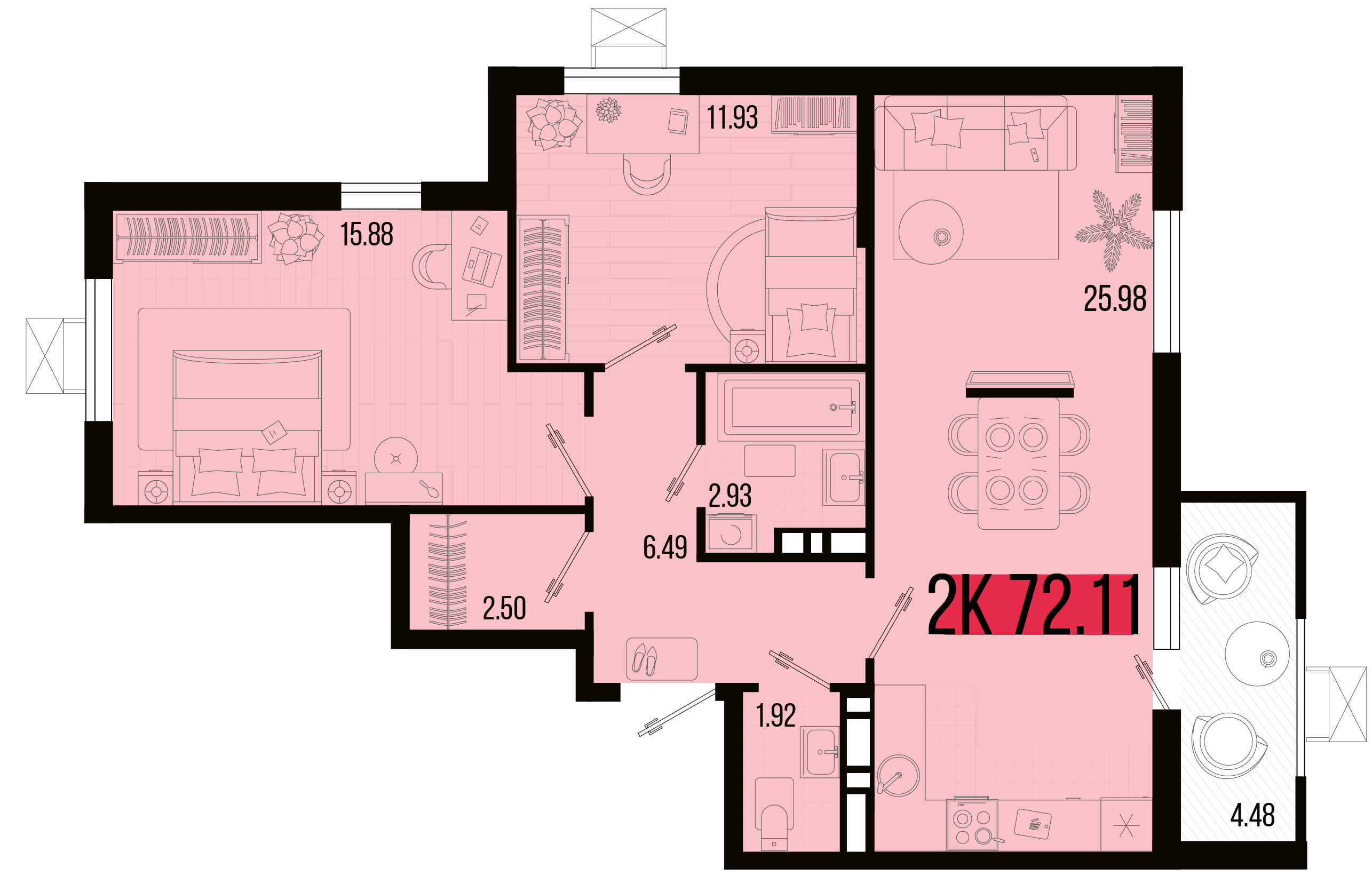Планировка 2-комнатная 69,87 м²