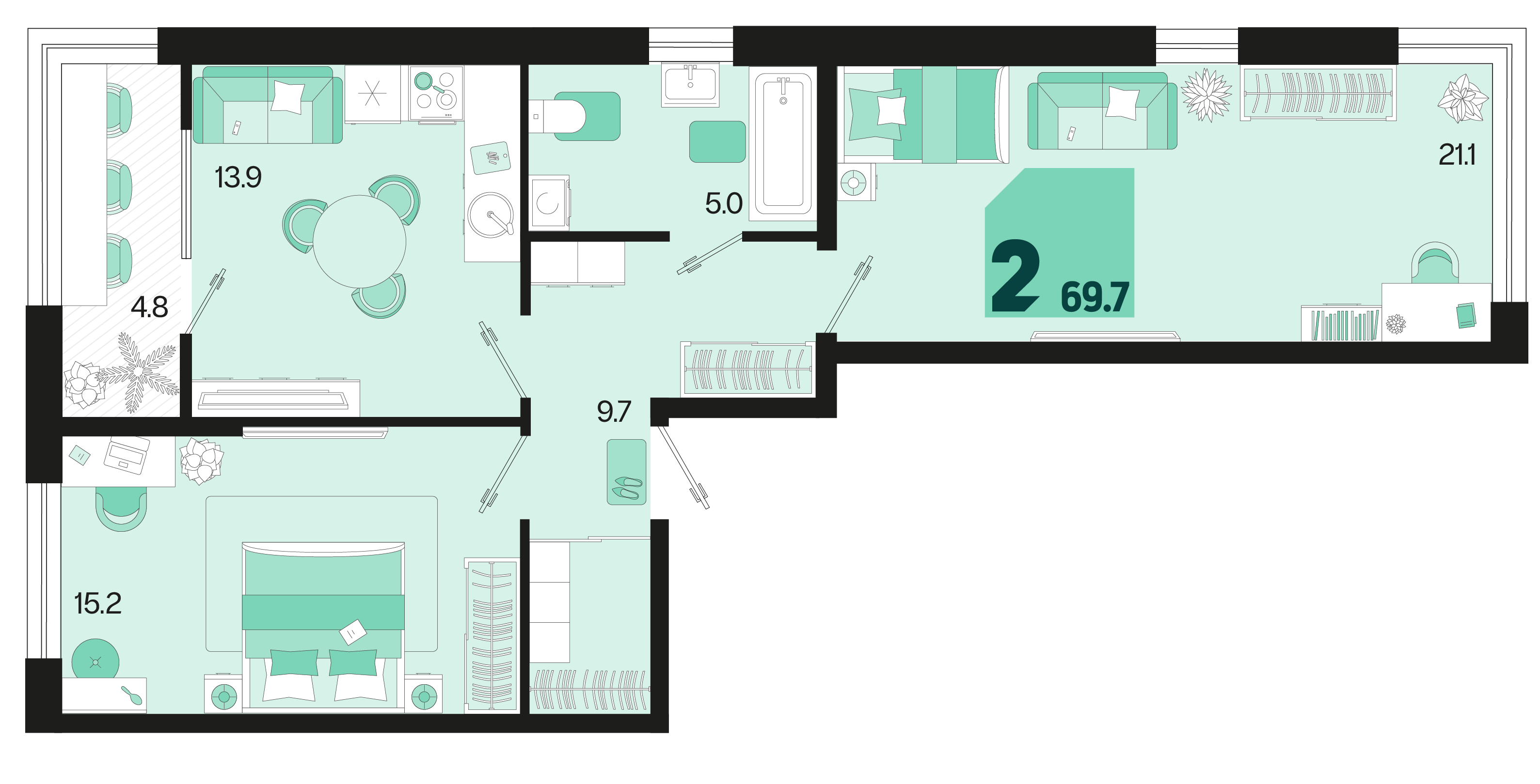 Планировка: 2-комн. квартира 67,3 м²