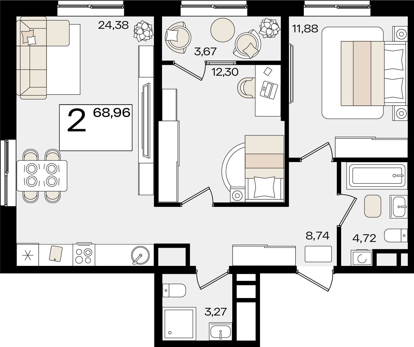 Планировка: 2-комн. квартира 67,1 м²