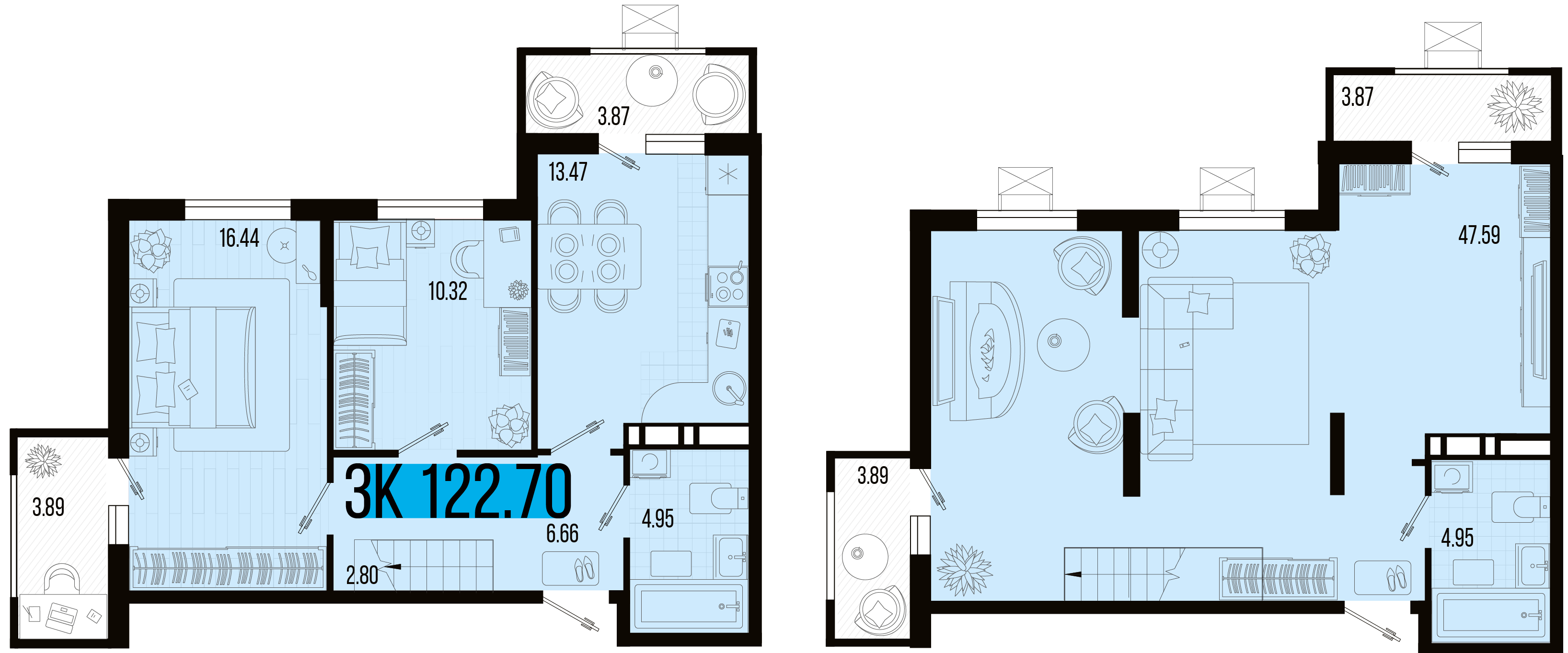 Планировка 3-комнатная 115,5 м²