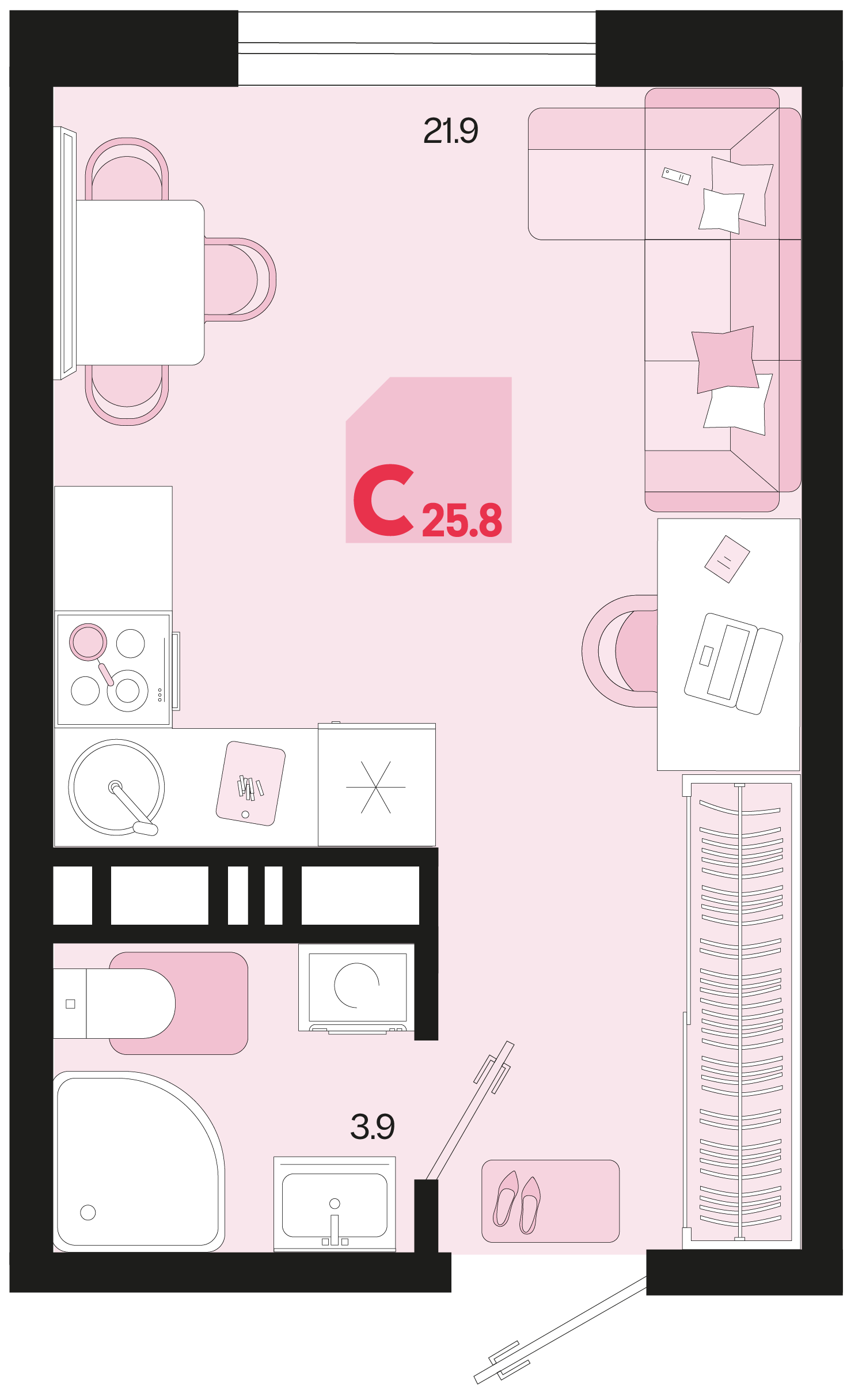 Планировка: Студия 25,8 м²