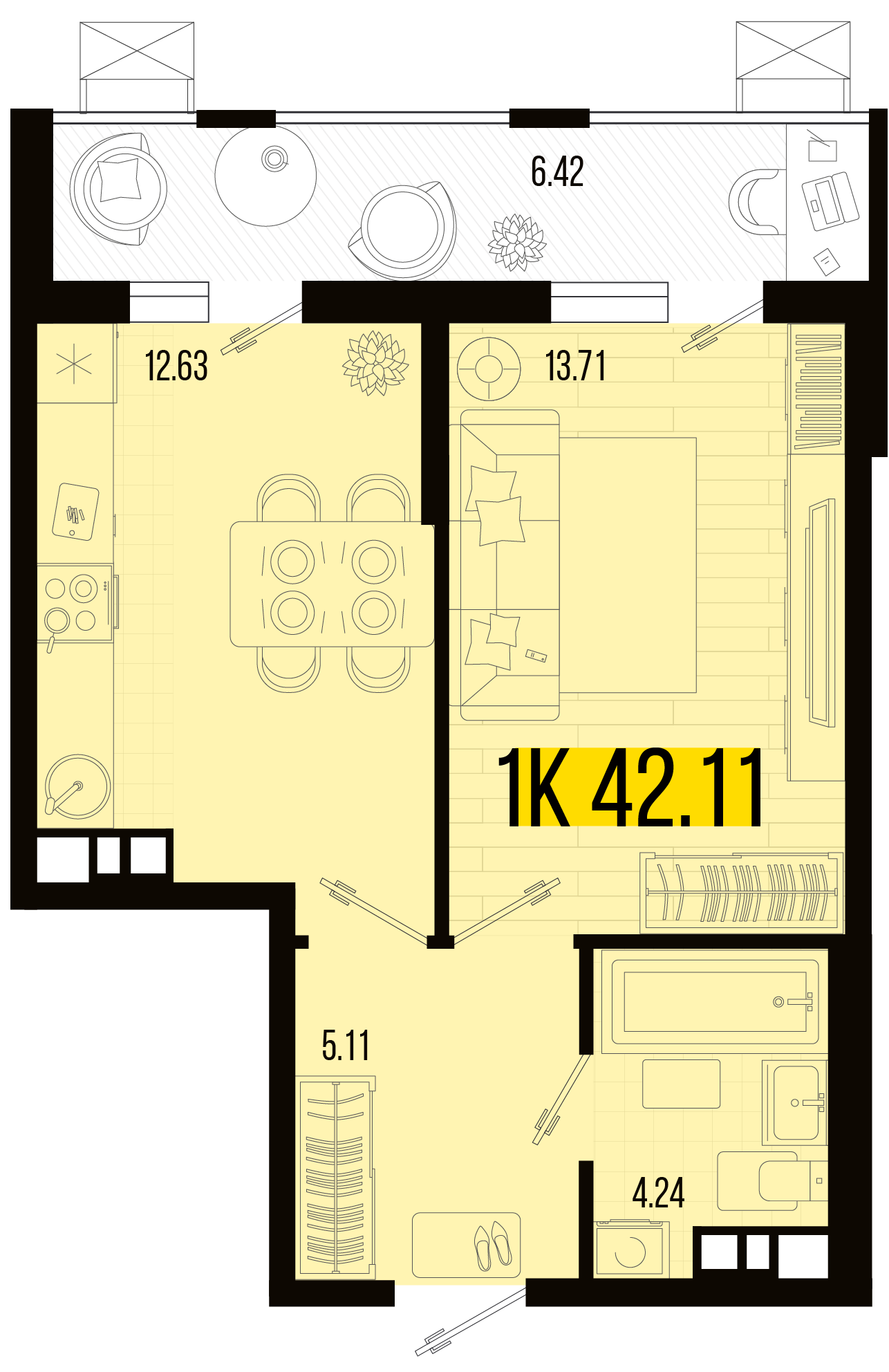 Планировка: 1-комн. квартира 38,9 м²