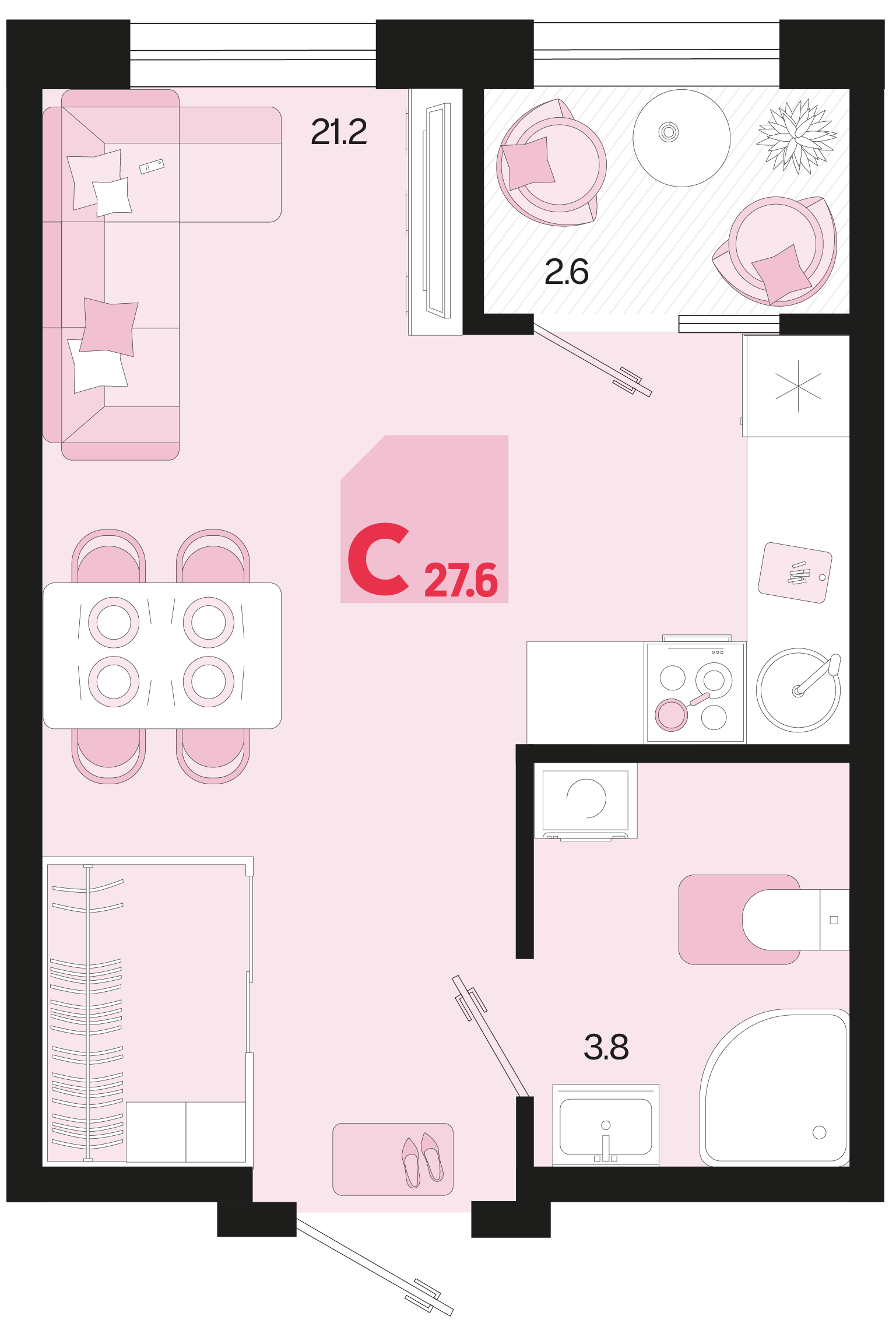 Планировка: Студия 26,3 м²