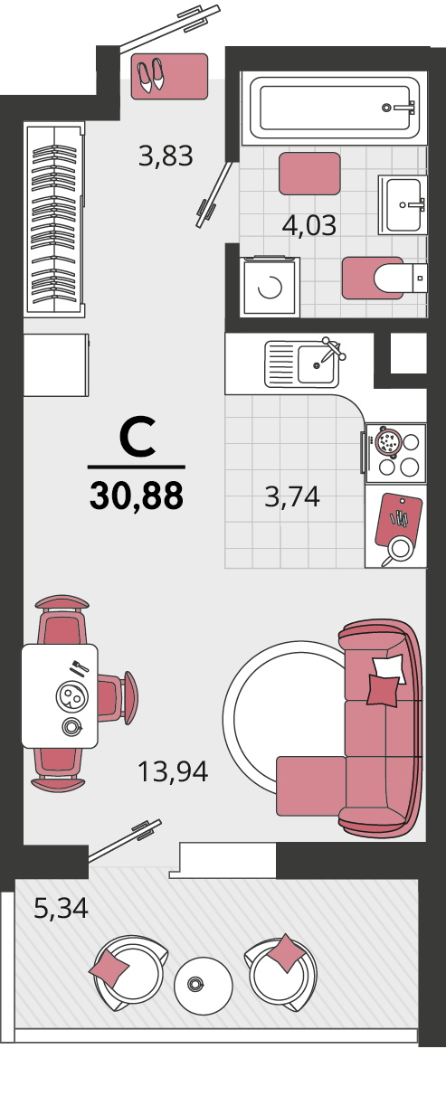 Планировка Студия 27,14 м²