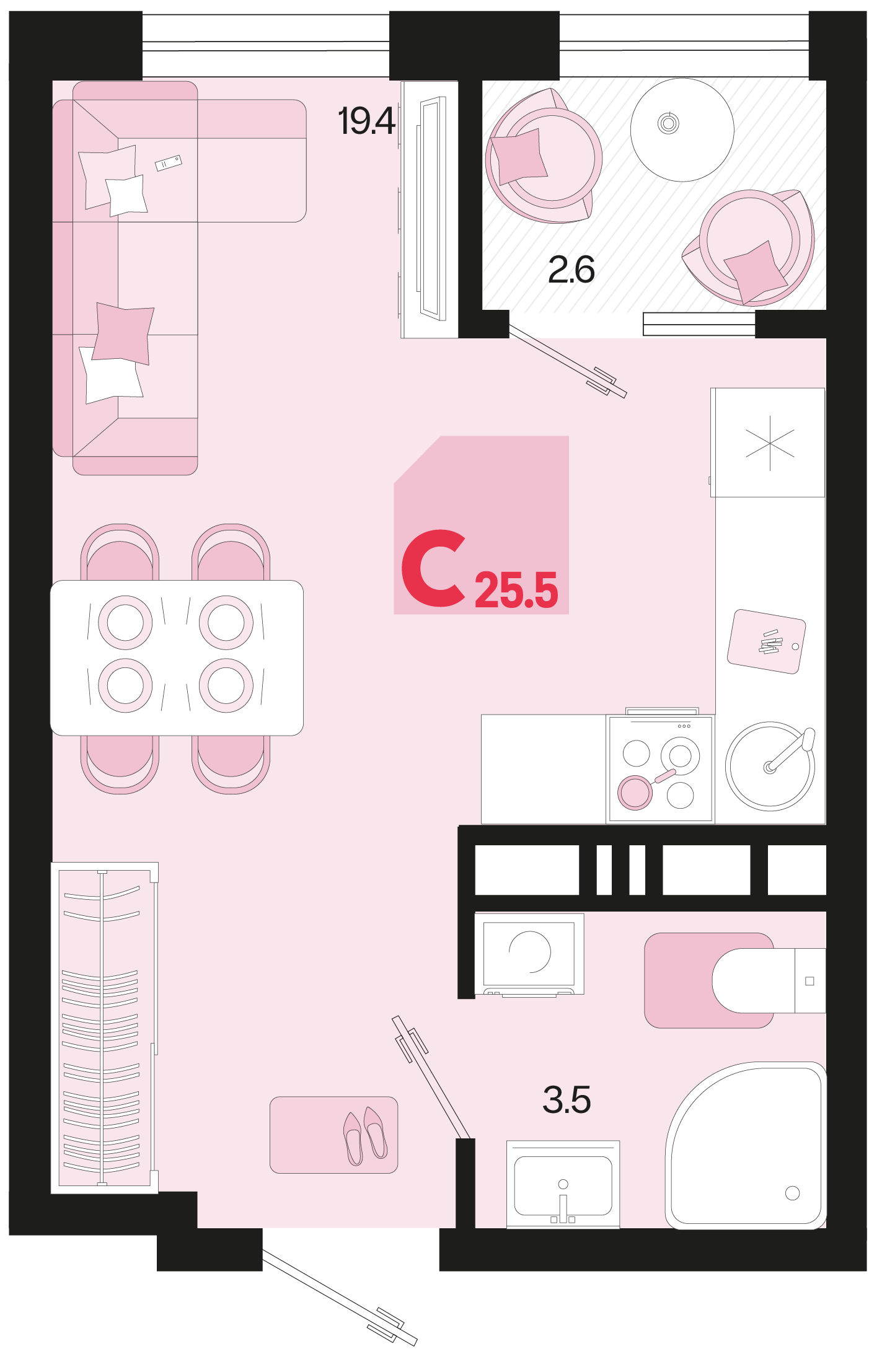 Планировка: Студия 24,2 м²