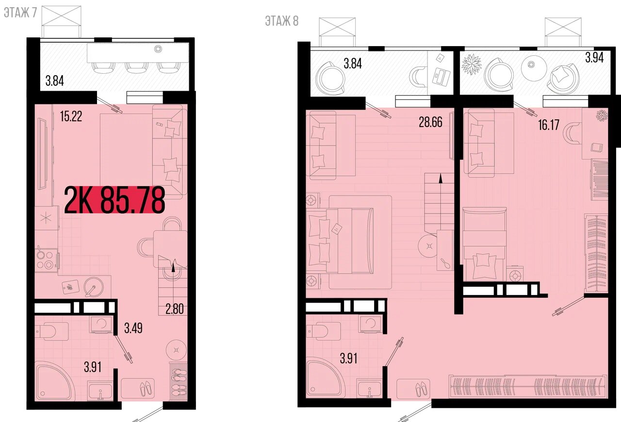 Планировка: 2-комн. квартира 81,7 м²