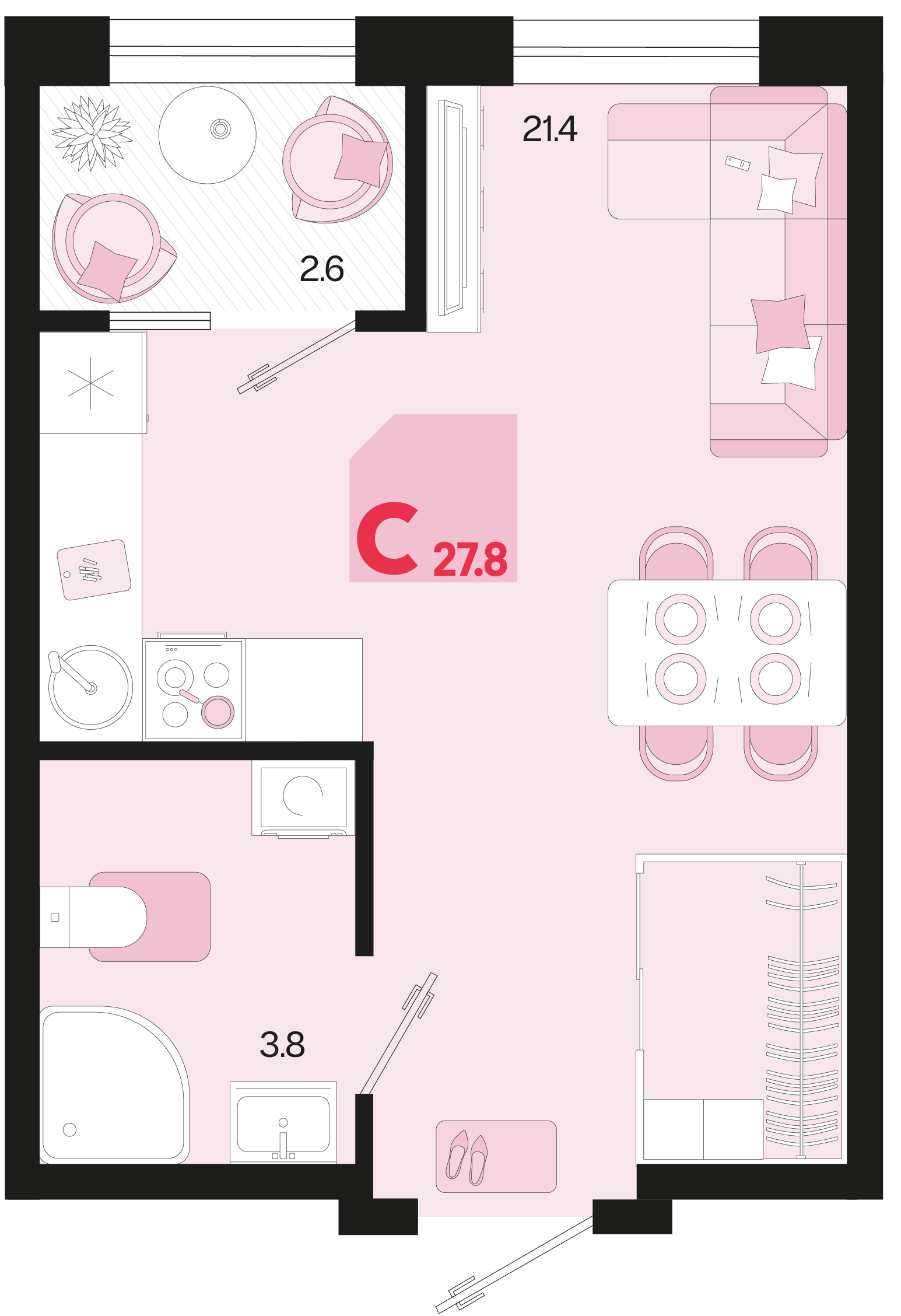 Планировка: Студия 26,5 м²