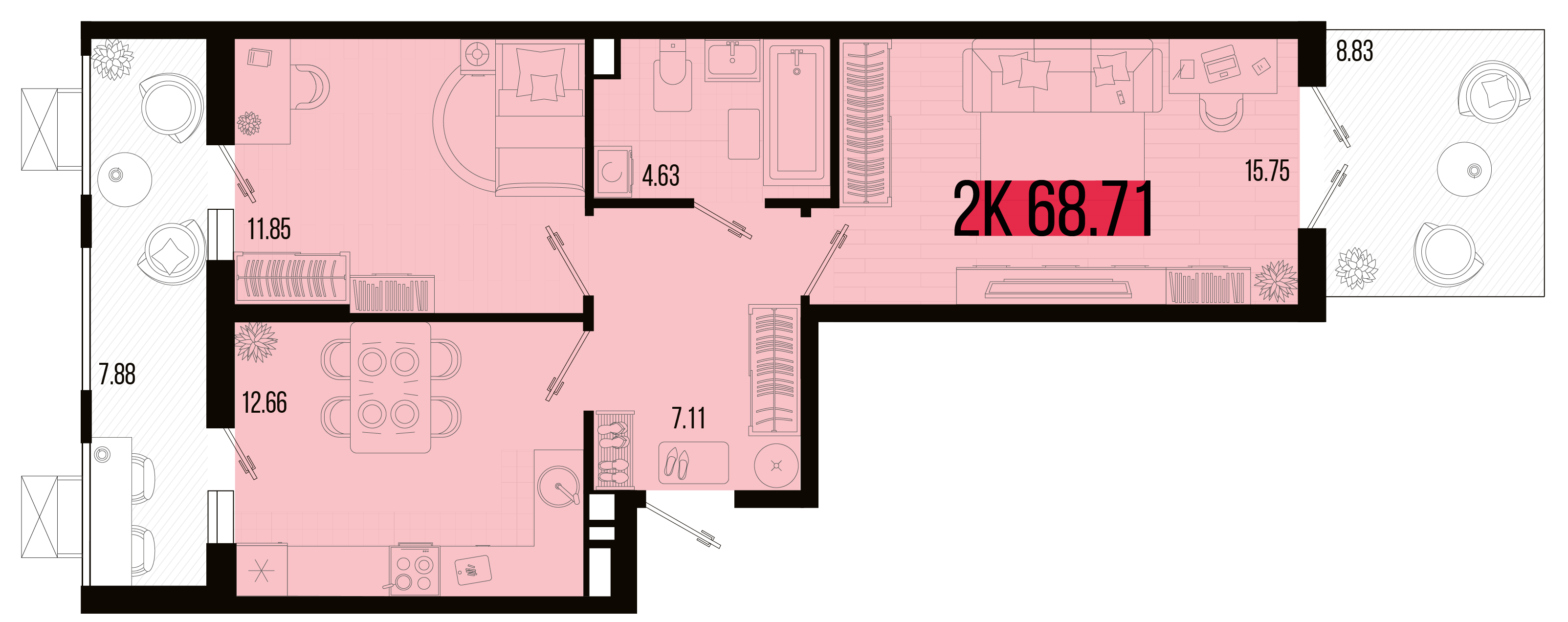 Планировка: 2-комн. квартира 59,3 м²