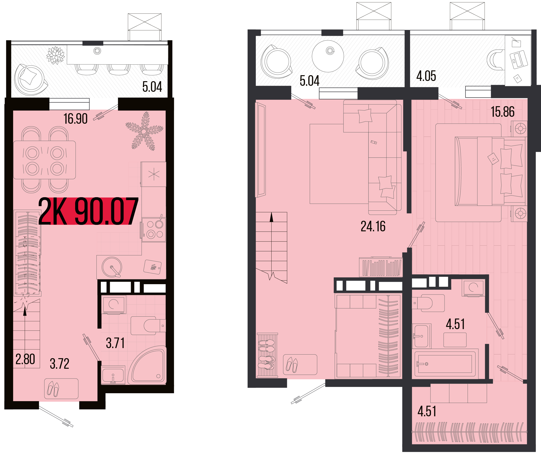 Планировка: 2-комн. квартира 83 м²