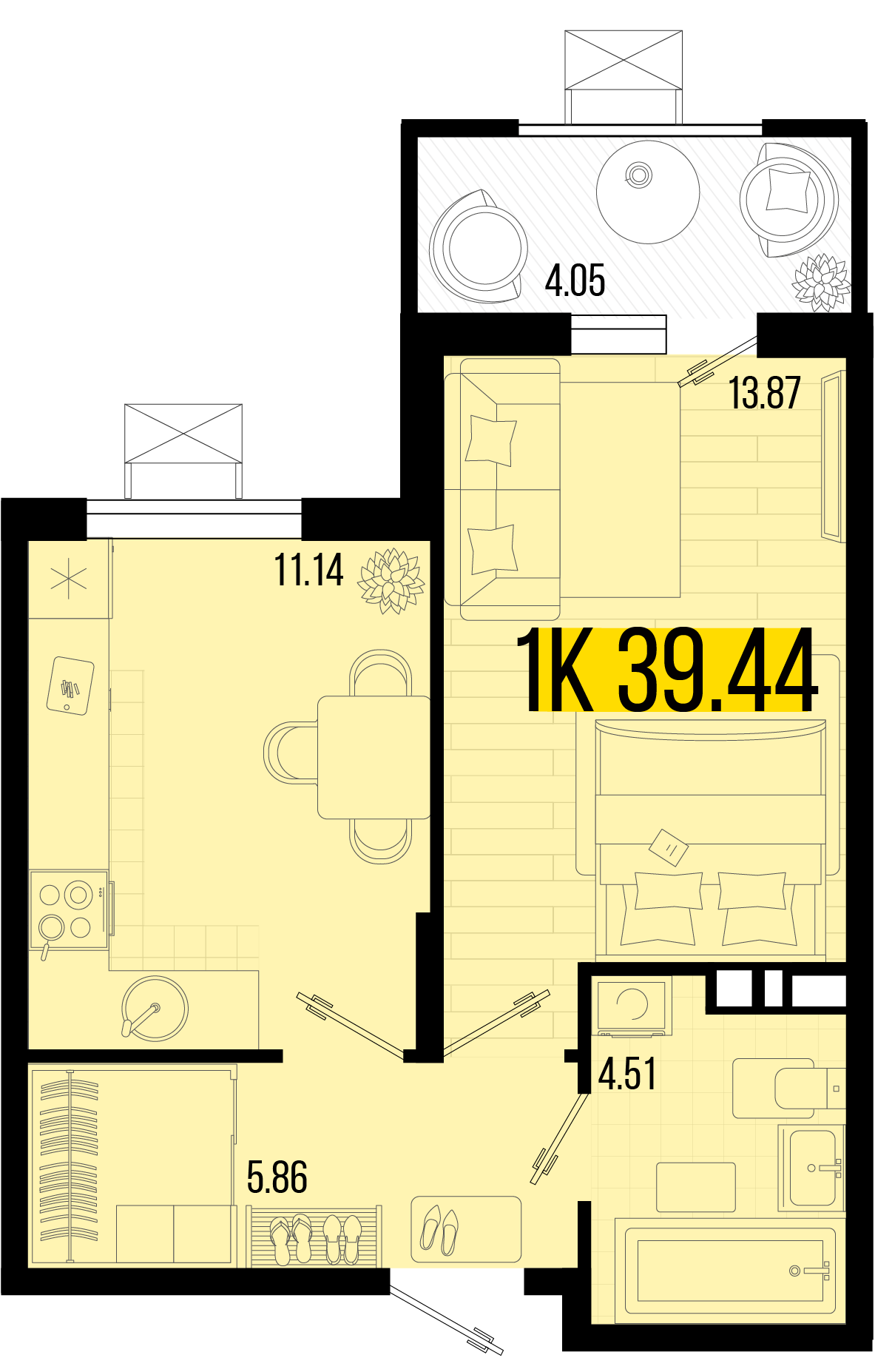 Планировка: 1-комн. квартира 37,6 м²