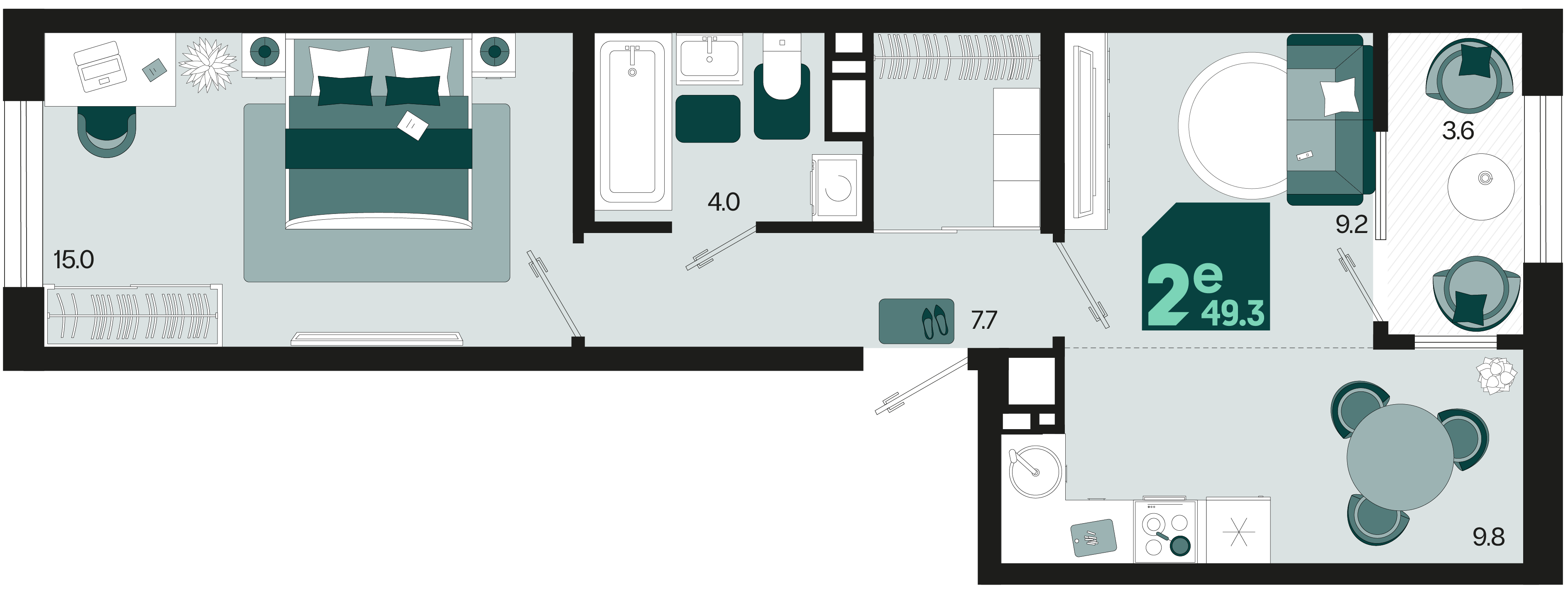 Планировка: 2-комн. квартира 47,5 м²