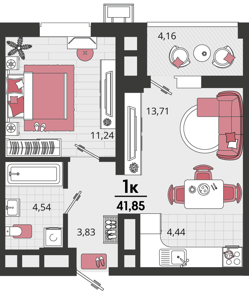 Планировка: 2-комн. квартира 39,8 м²