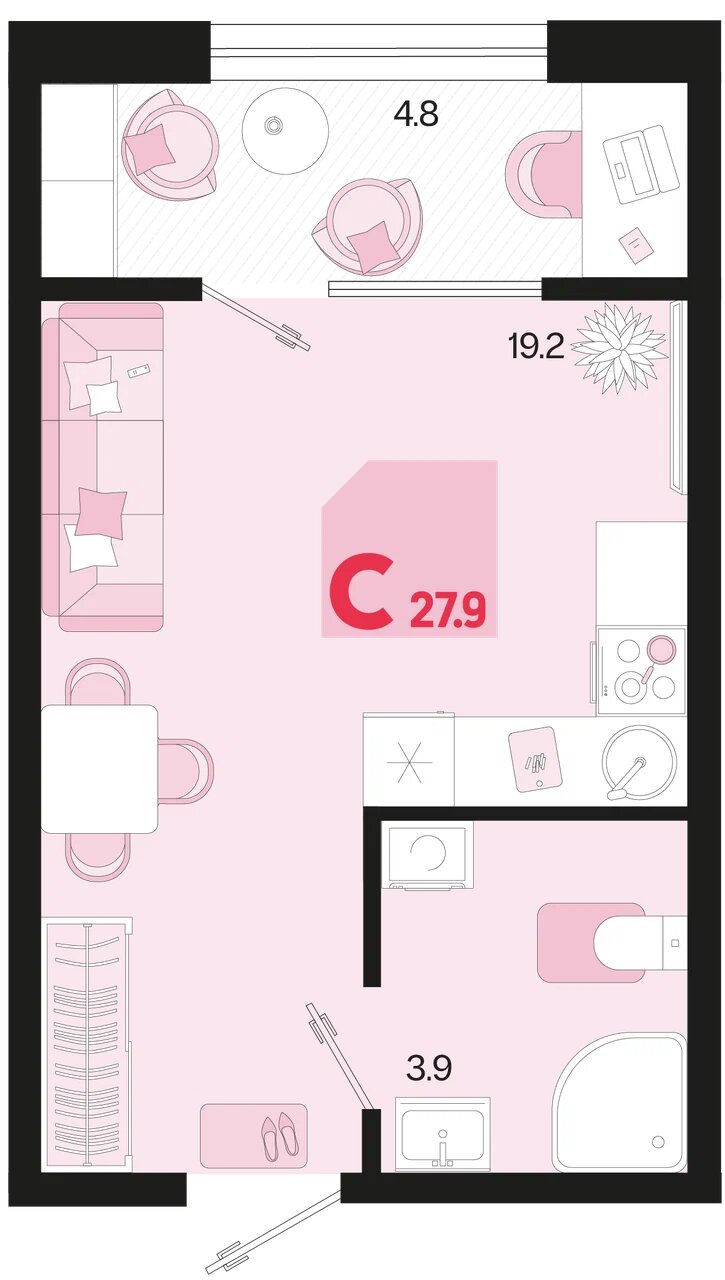 Планировка: Студия 25,5 м²