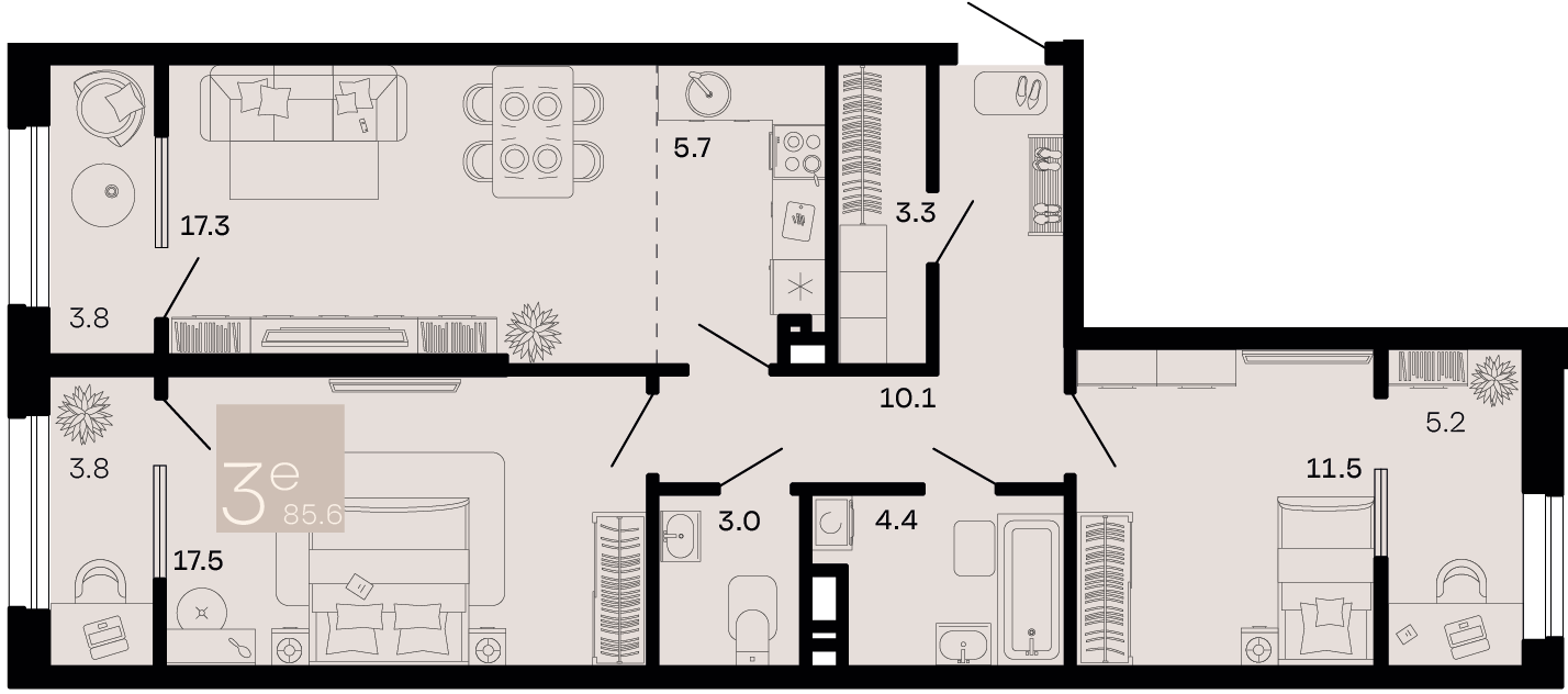 Планировка 3-комнатная 79,2 м²