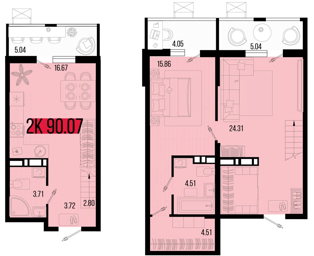 Планировка: 2-комн. квартира 83,7 м²