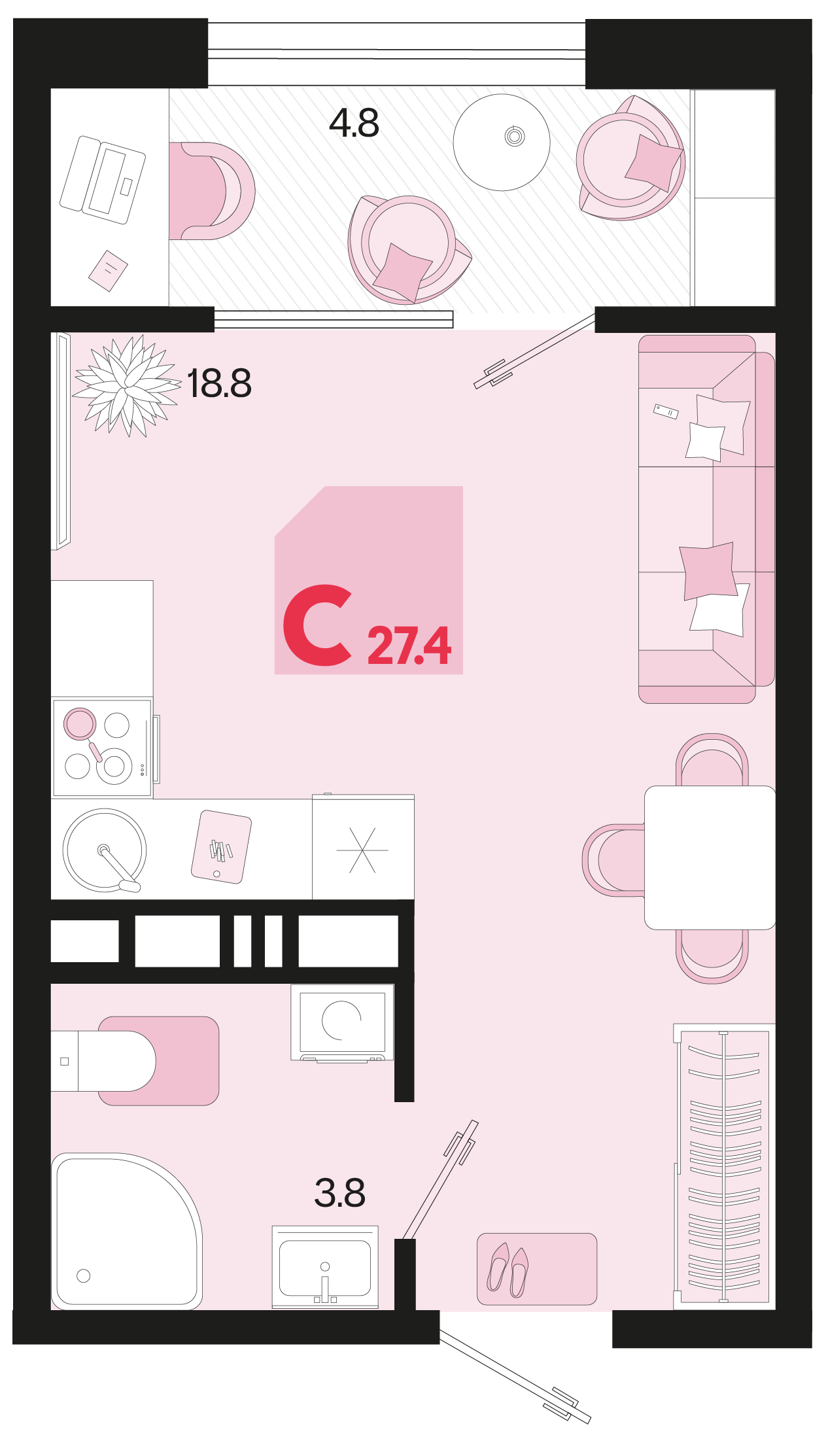 Планировка: Студия 25 м²