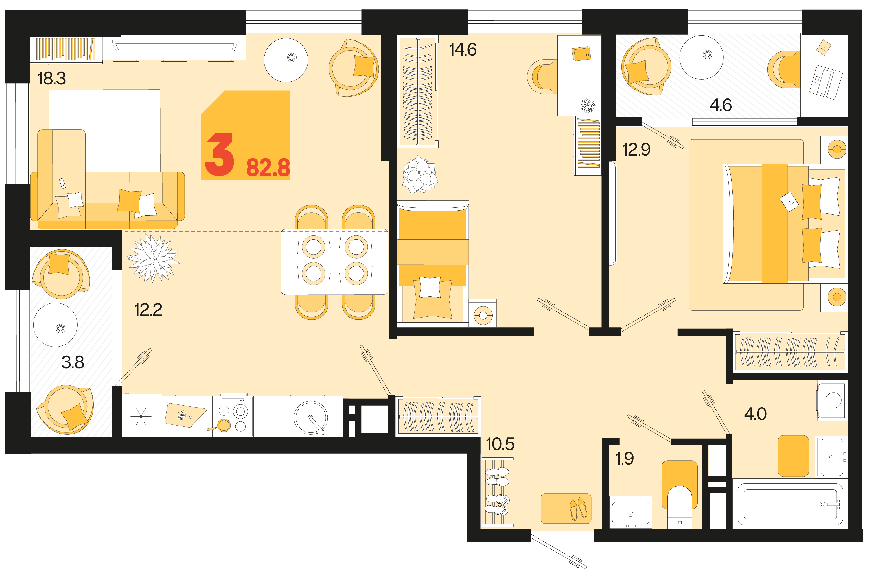 Планировка: 3-комн. квартира 78,6 м²