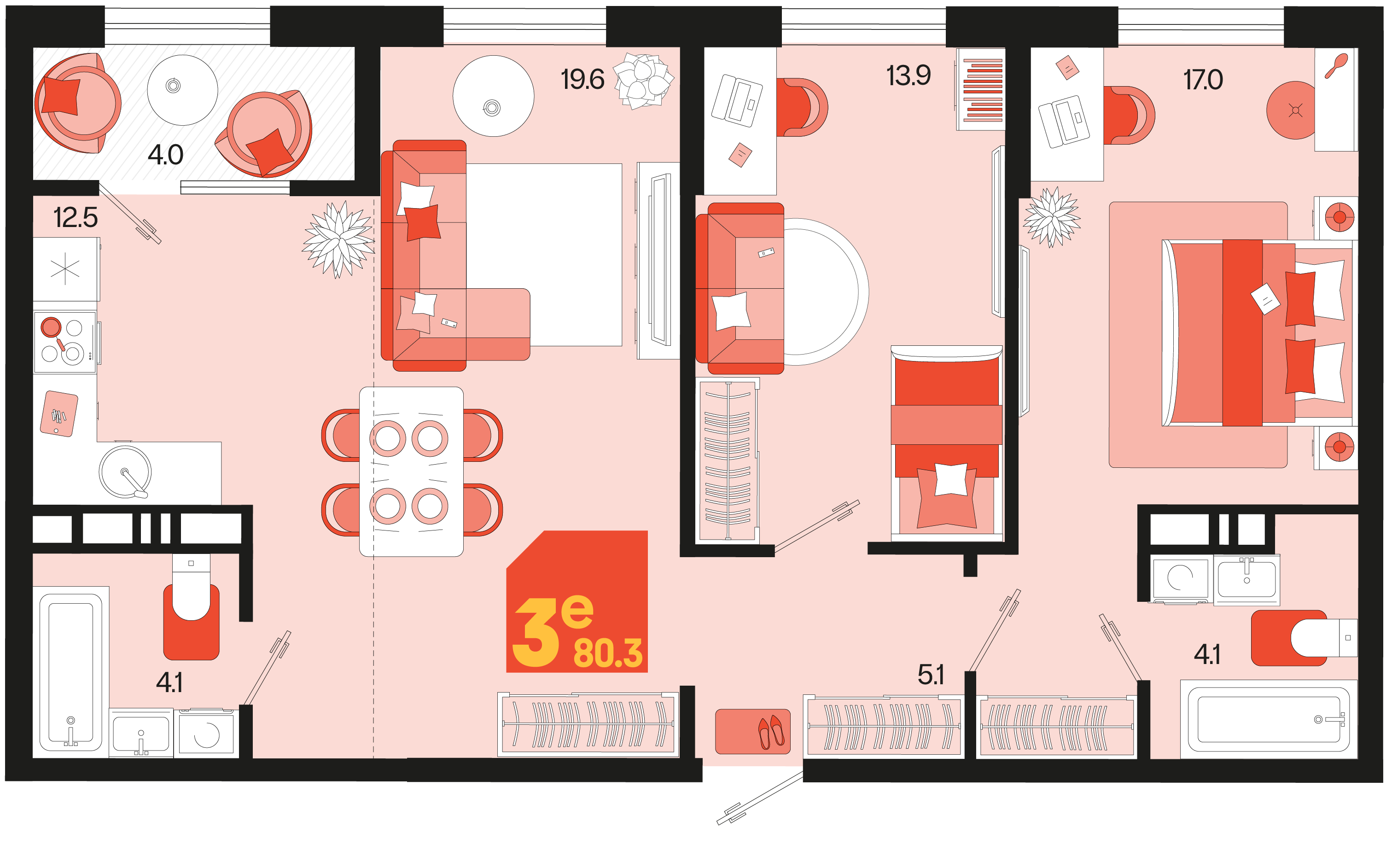 Планировка: 3-комн. квартира 78,3 м²