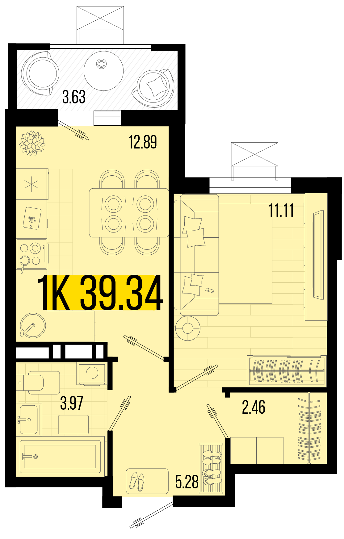 Планировка: 1-комн. квартира 37,9 м²