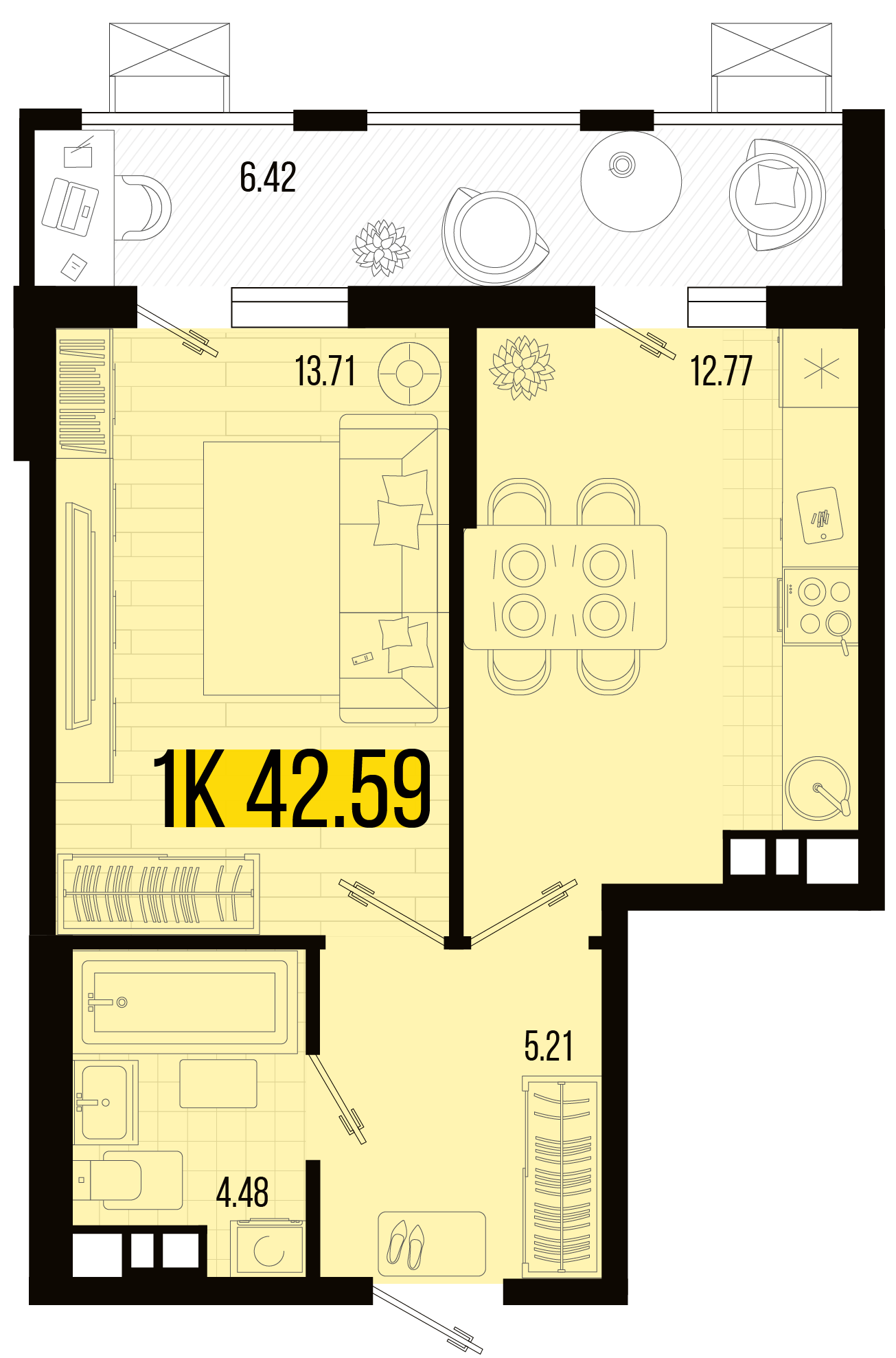 Планировка: 1-комн. квартира 39,4 м²