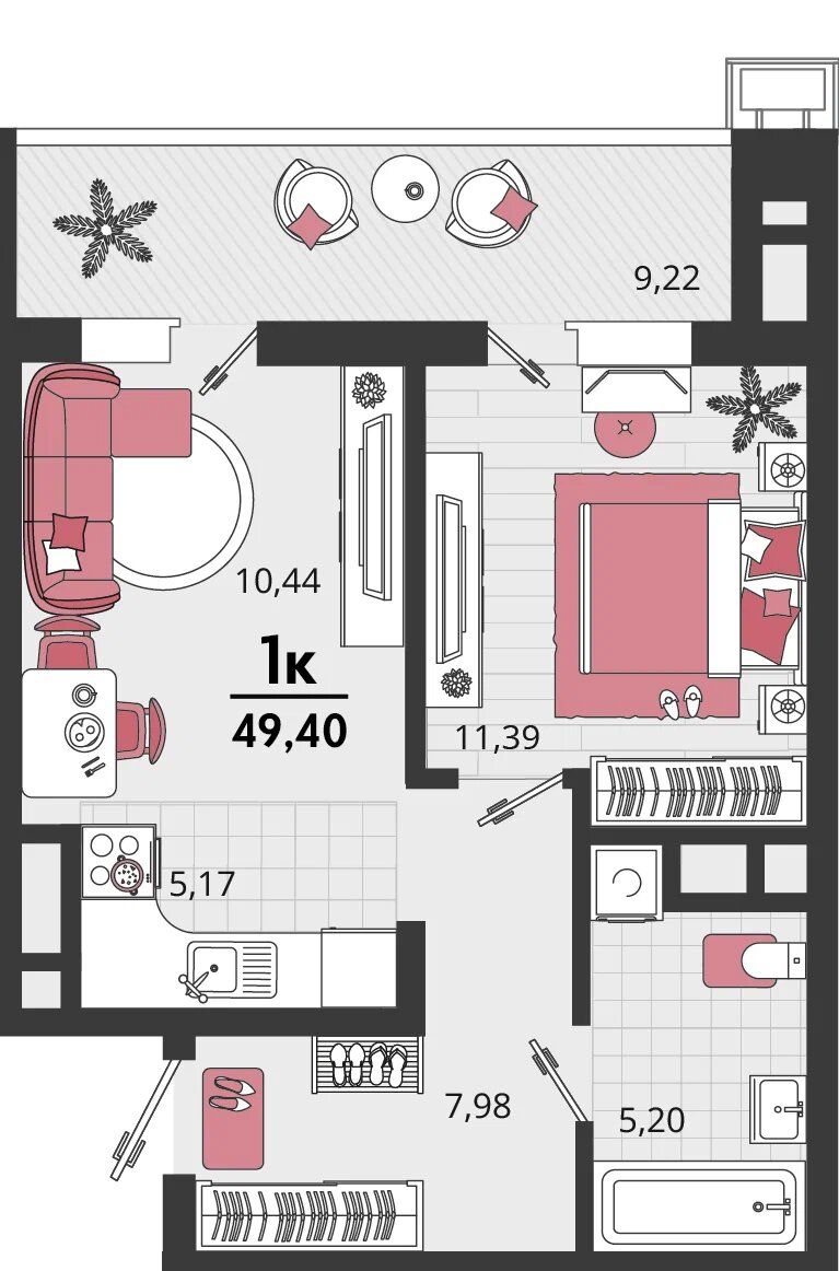 Планировка: 2-комн. квартира 44,8 м²