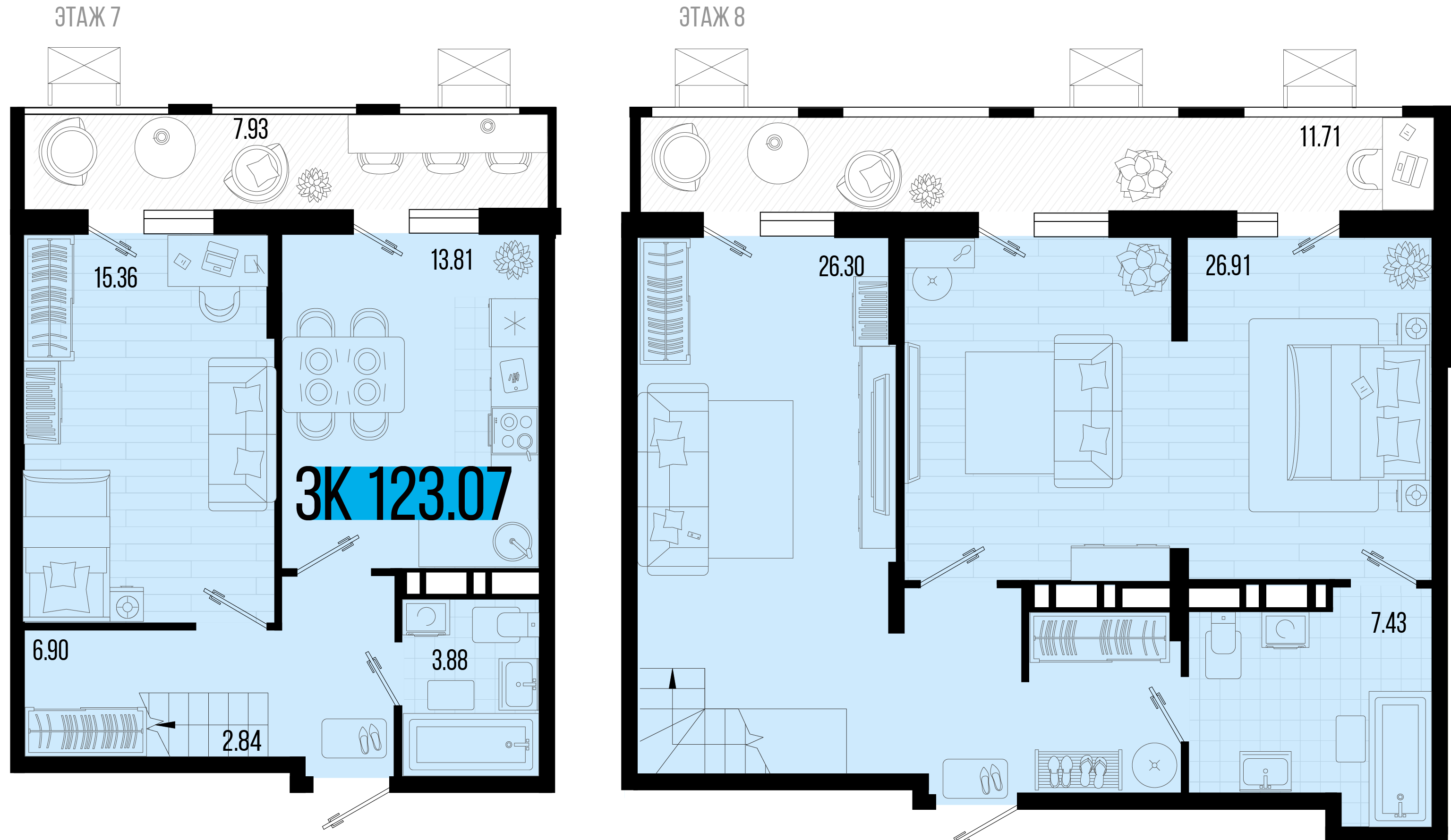 Планировка 3-комнатная 114,35 м²
